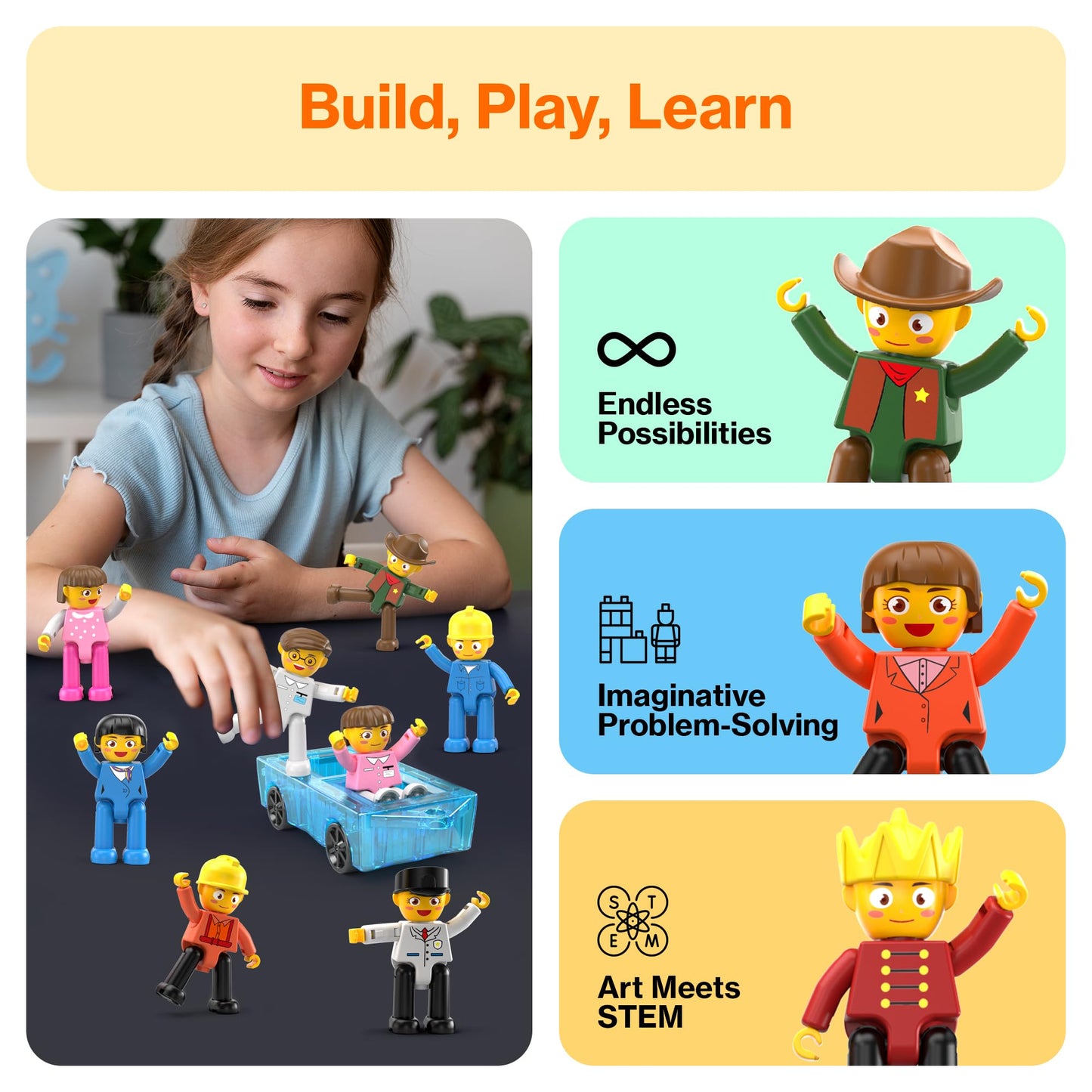 PicassoTiles 16pc Magnetic Character Figures Expansion Set – Toddler-Style Characters for Magnetic Tile Building