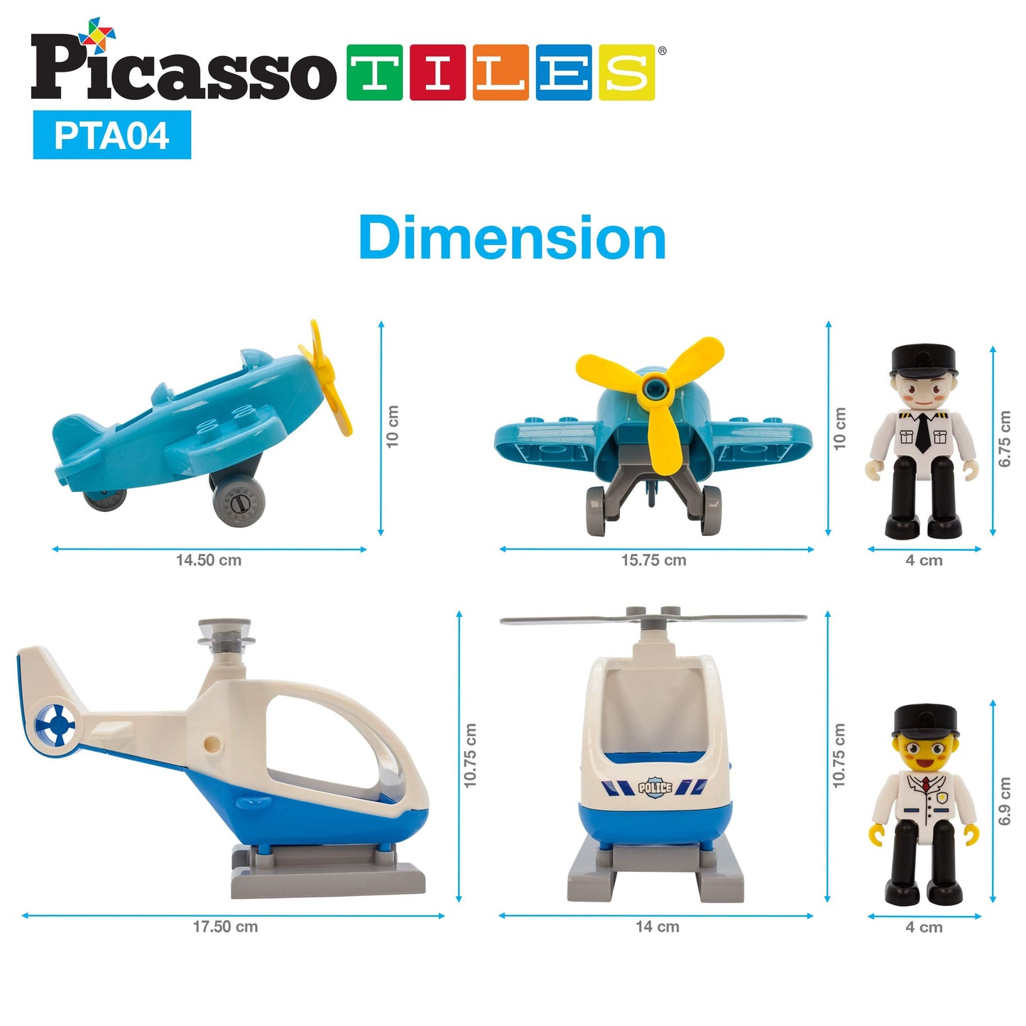 PicassoTiles Magnetic Figures 4-Piece Aircraft Expansion Pack – Educational Building Toy Set