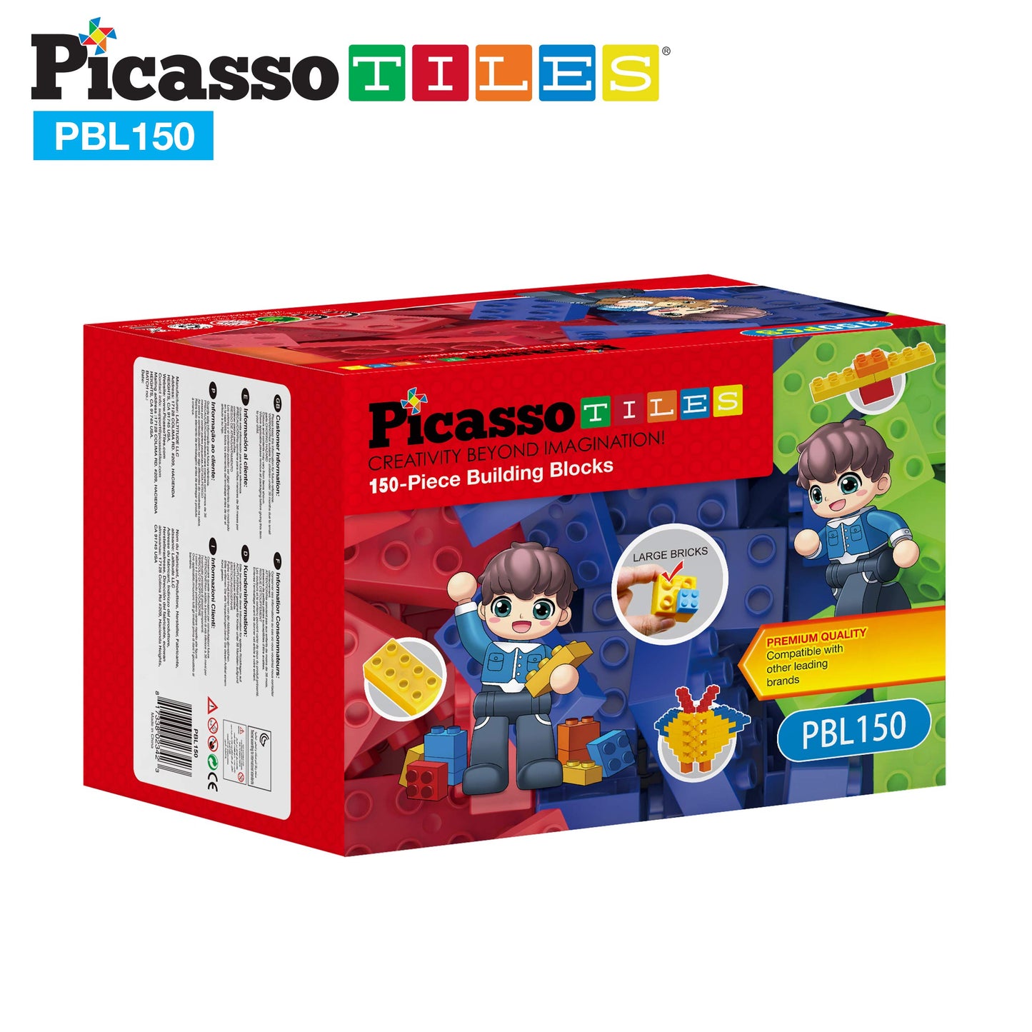 PicassoTiles 150-Piece Large Construction Brick Set | Creative STEM Play for Kids 3+