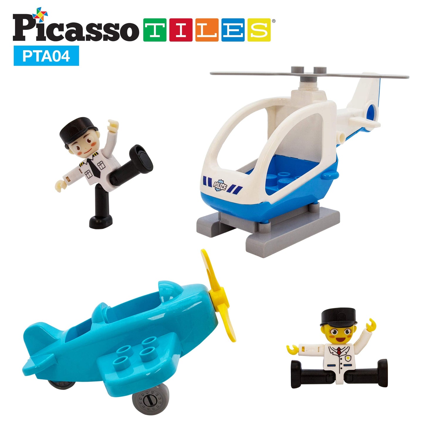PicassoTiles Magnetic Figures 4-Piece Aircraft Expansion Pack – Educational Building Toy Set