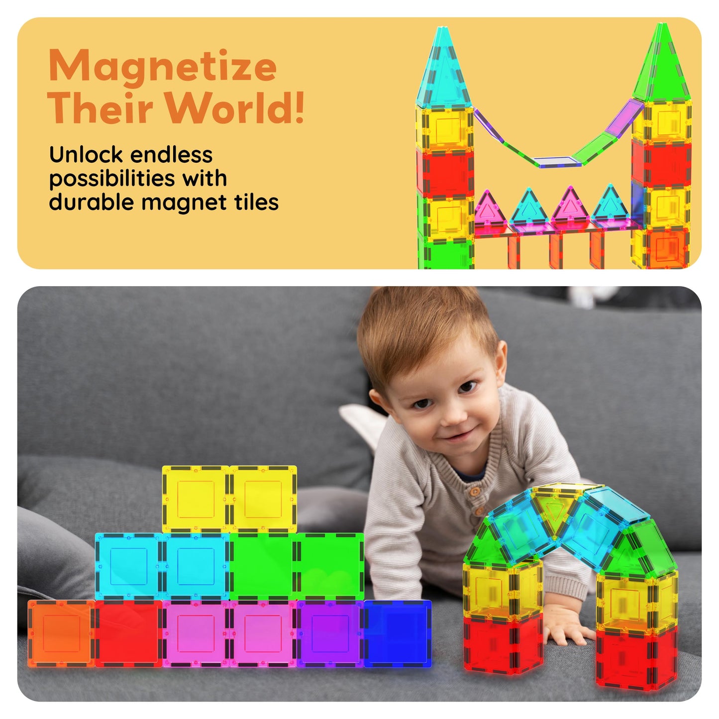 PicassoTiles Expansion Square Pack - Magnetic Construction Tiles for Kids STEM Learning