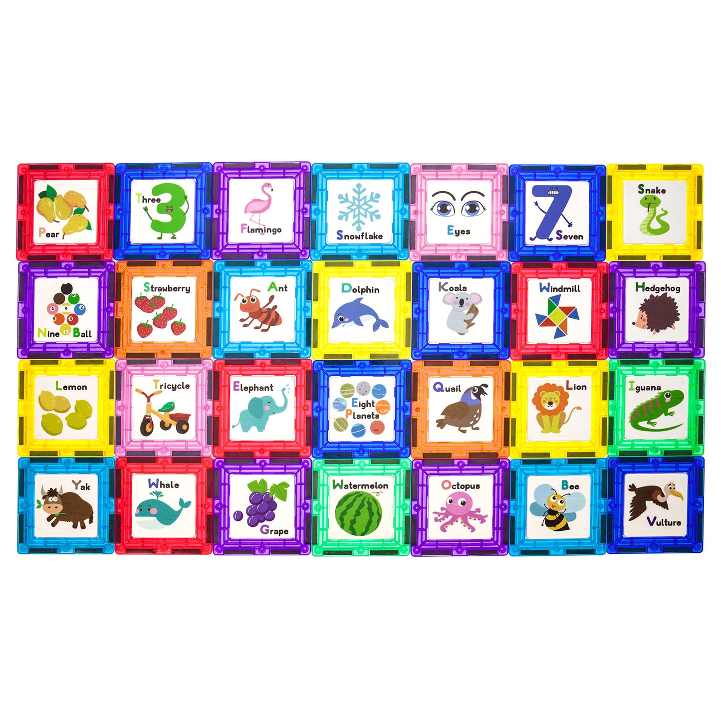 PicassoTiles 56-Piece Magnetic Building Blocks with Graphic Inserts | STEM Learning Kit