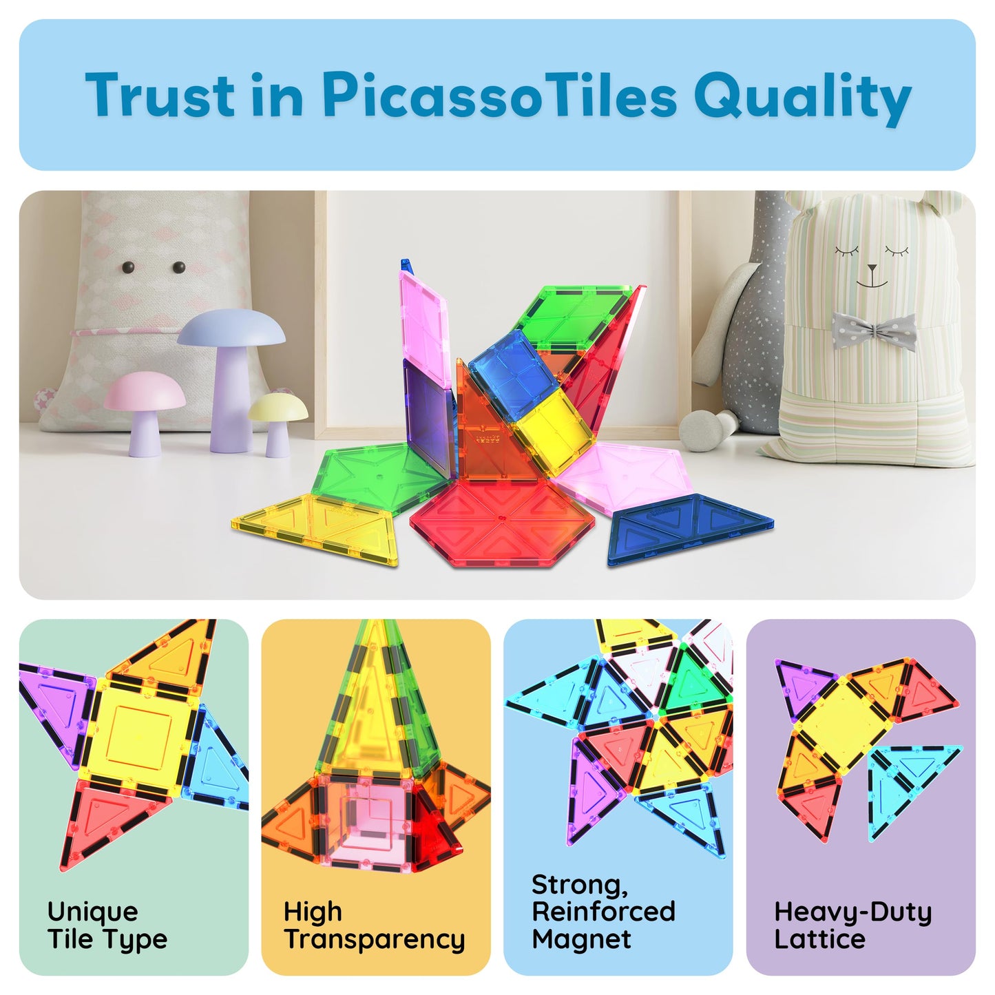 PicassoTiles Geometry Shape Magnet Tiles – Magnetic Building Set for STEM Learning (PT16)