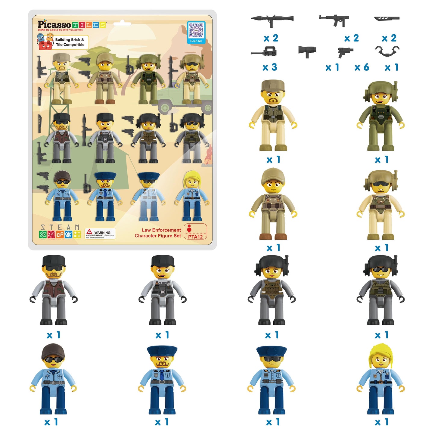 PicassoTiles Magnetic Action Figures – Law Enforcement Set PTA12 | STEM Building Tiles