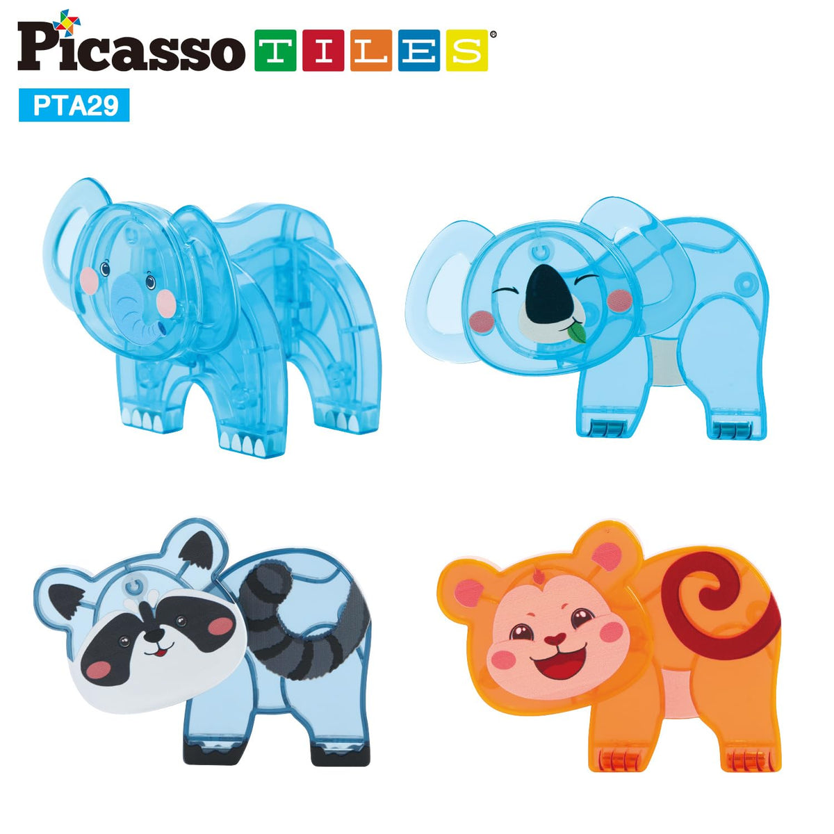 PicassoTiles Animal Friends Magnetic Tile Action Figures – Mix & Match STEM Toy for Ages 3+ PTA29