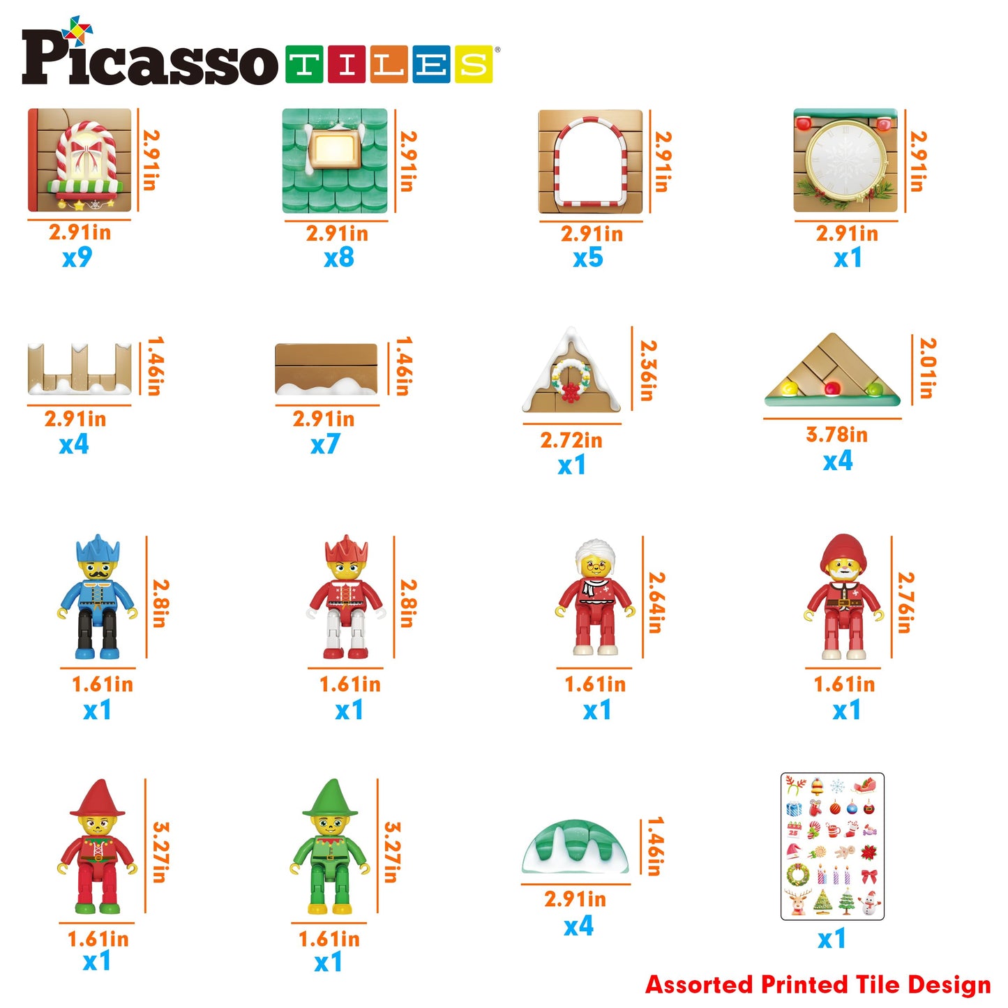 PicassoTiles Christmas Cottage Magnetic Tile Set PTQ08 – Santa, Elves & Nutcrackers