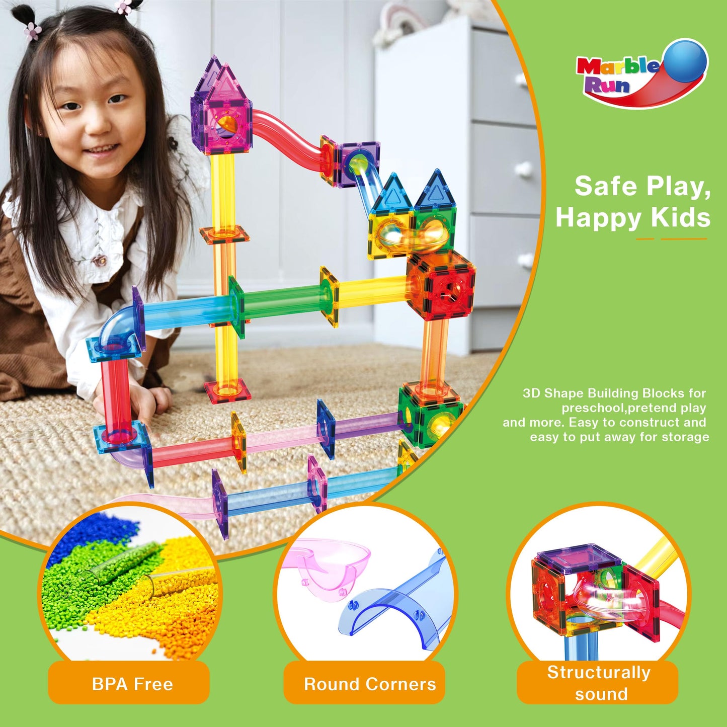 PicassoTiles 120pc Magnetic Tile Marble Run Set – STEM Construction Toy for Kids 3+ PTG120