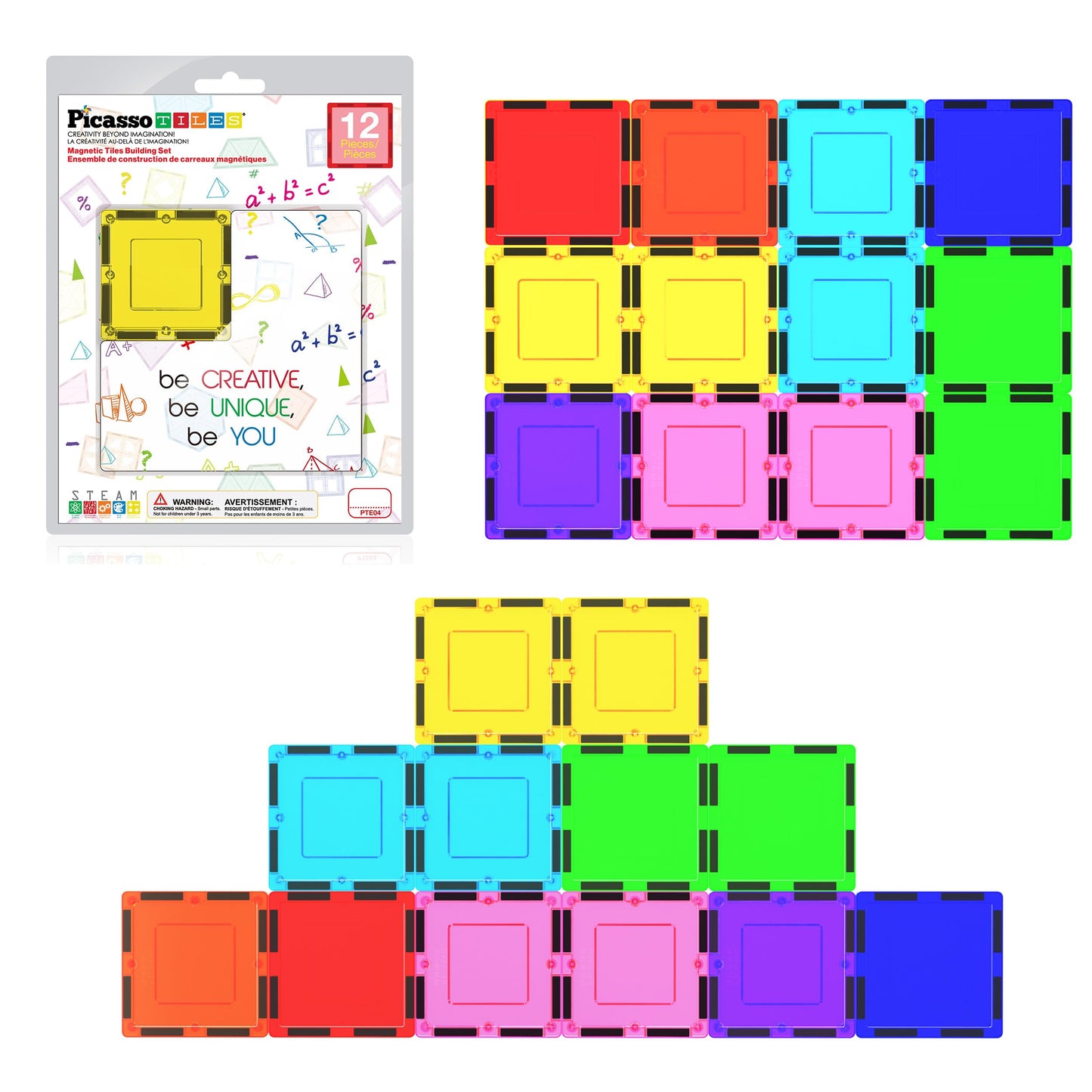 PicassoTiles Expansion Square Pack - Magnetic Construction Tiles for Kids STEM Learning