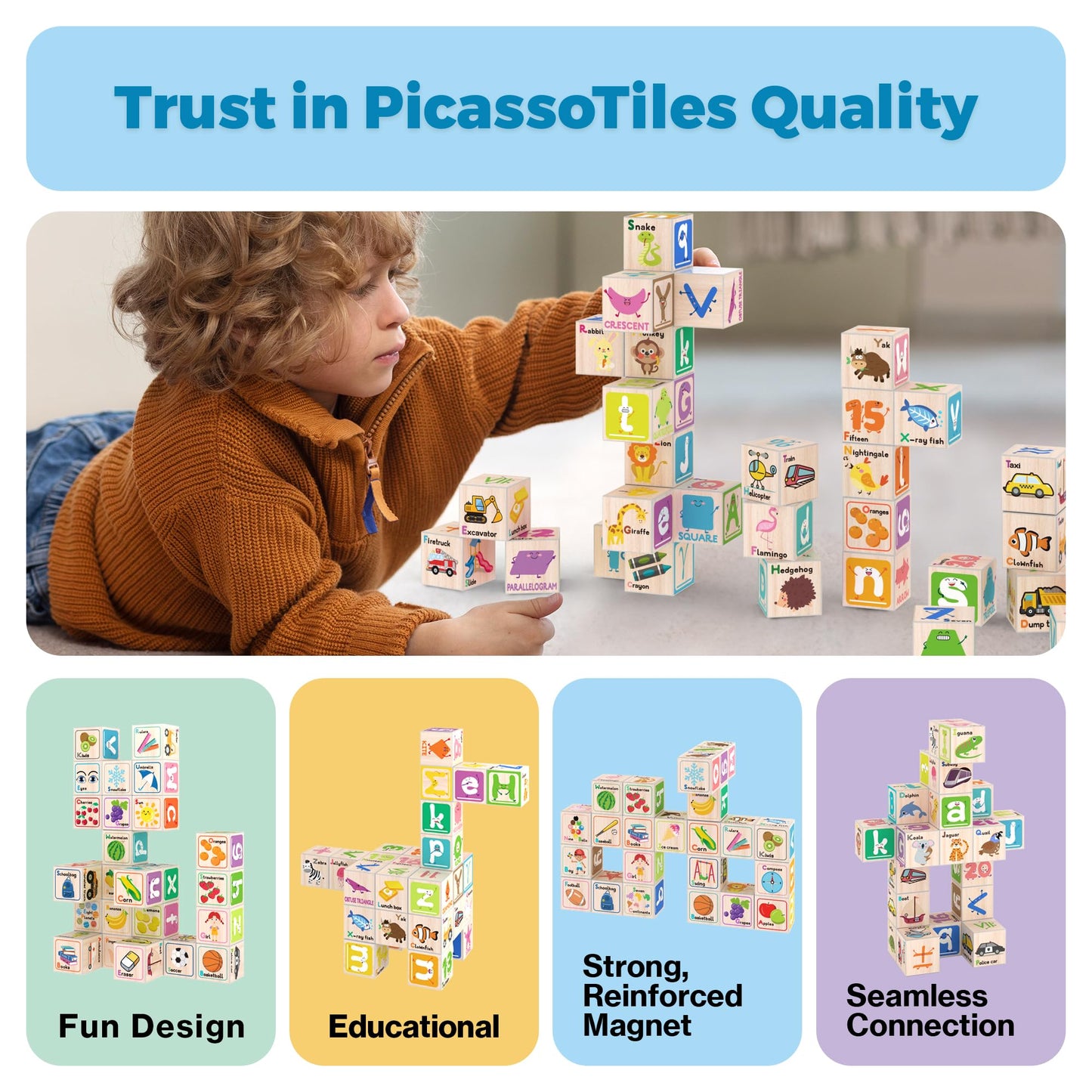 PicassoTiles Magnetic Cubes – 36-Piece Set with 216 Designs for STEAM Learning (Ages 3+)