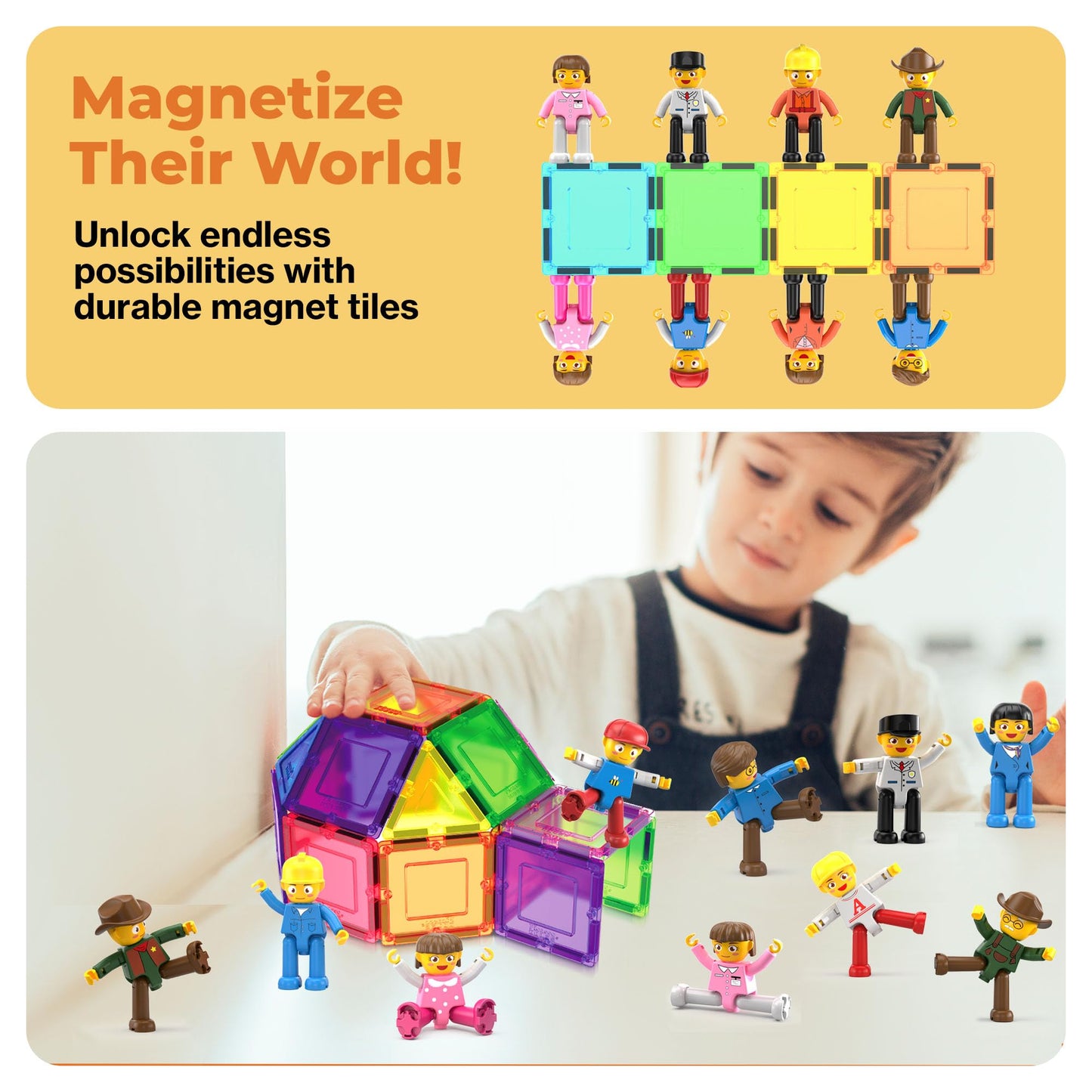 PicassoTiles Magnetic Figure Playset – 15pc Rotatable Characters for Creative Building & STEM Fun