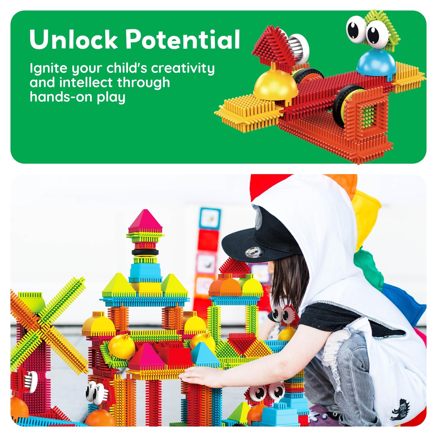 PicassoTiles 120pcs Hedgehog Interlocking Blocks – STEM Learning Toy PTB120