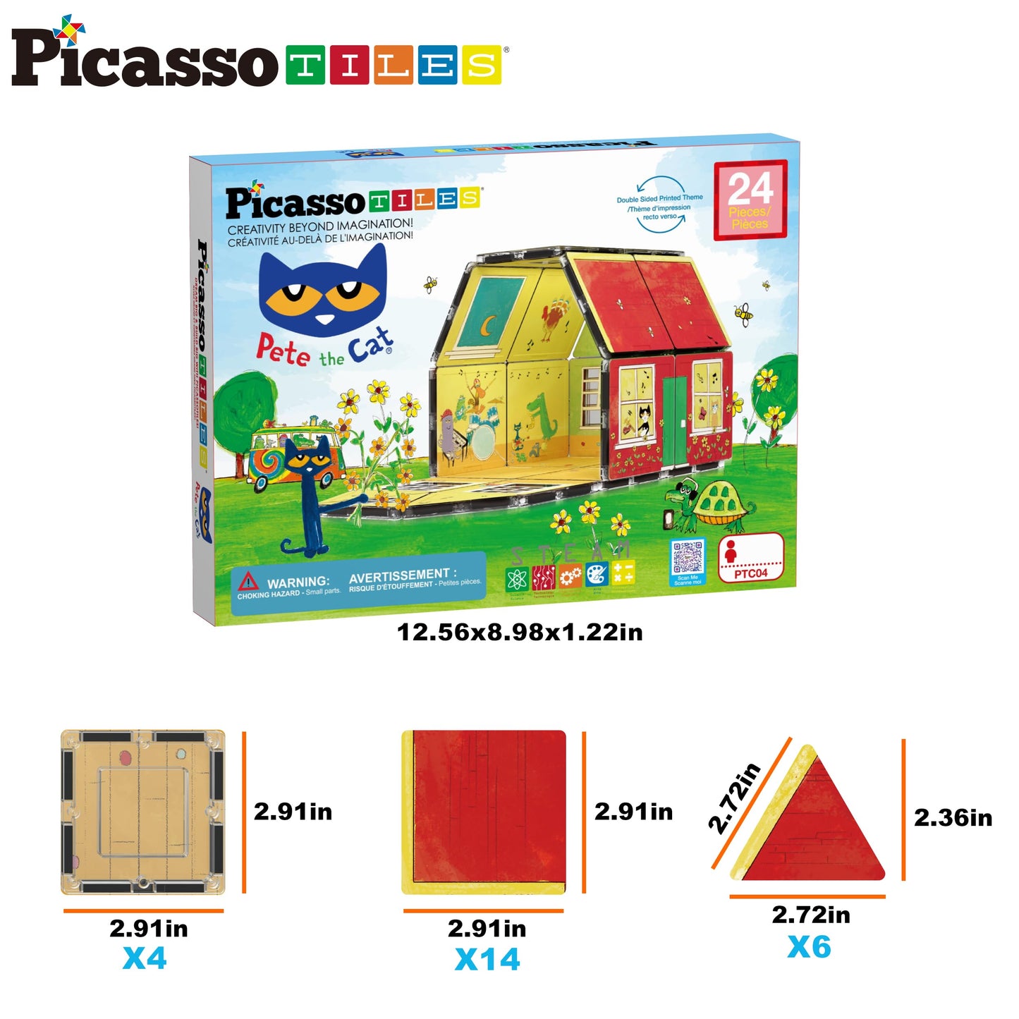 PicassoTiles Pete the Cat Home Theme Magnetic Tiles | STEM Building Blocks for Kids 3+