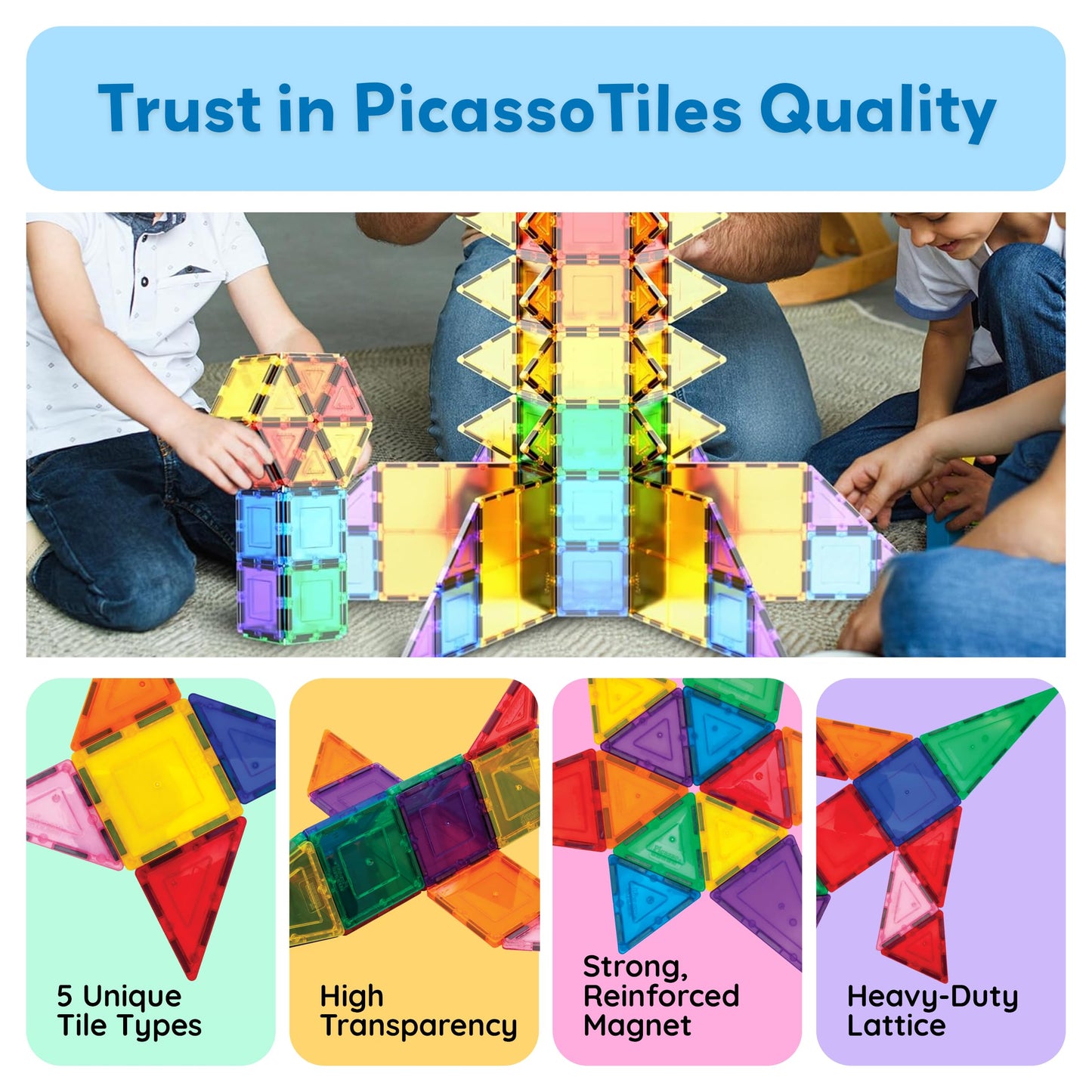 PicassoTiles 100 Piece Magnetic Tile Set | Clear 3D Building Blocks for Creative Learning