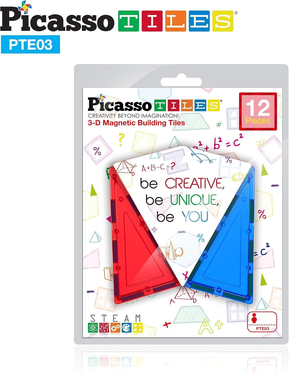 PicassoTiles 12pc Isosceles Triangle Magnet Tiles – STEM Building Set Expansion