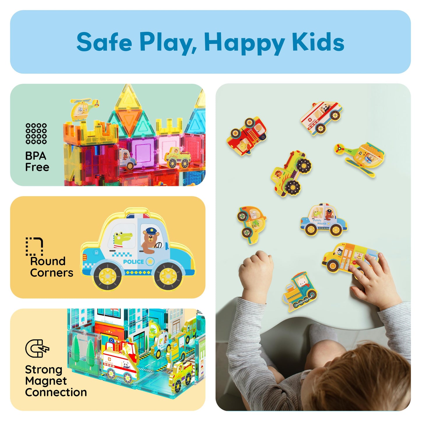 PicassoTiles 8pc Metro City Vehicle Magnet Set – STEM Construction Toys