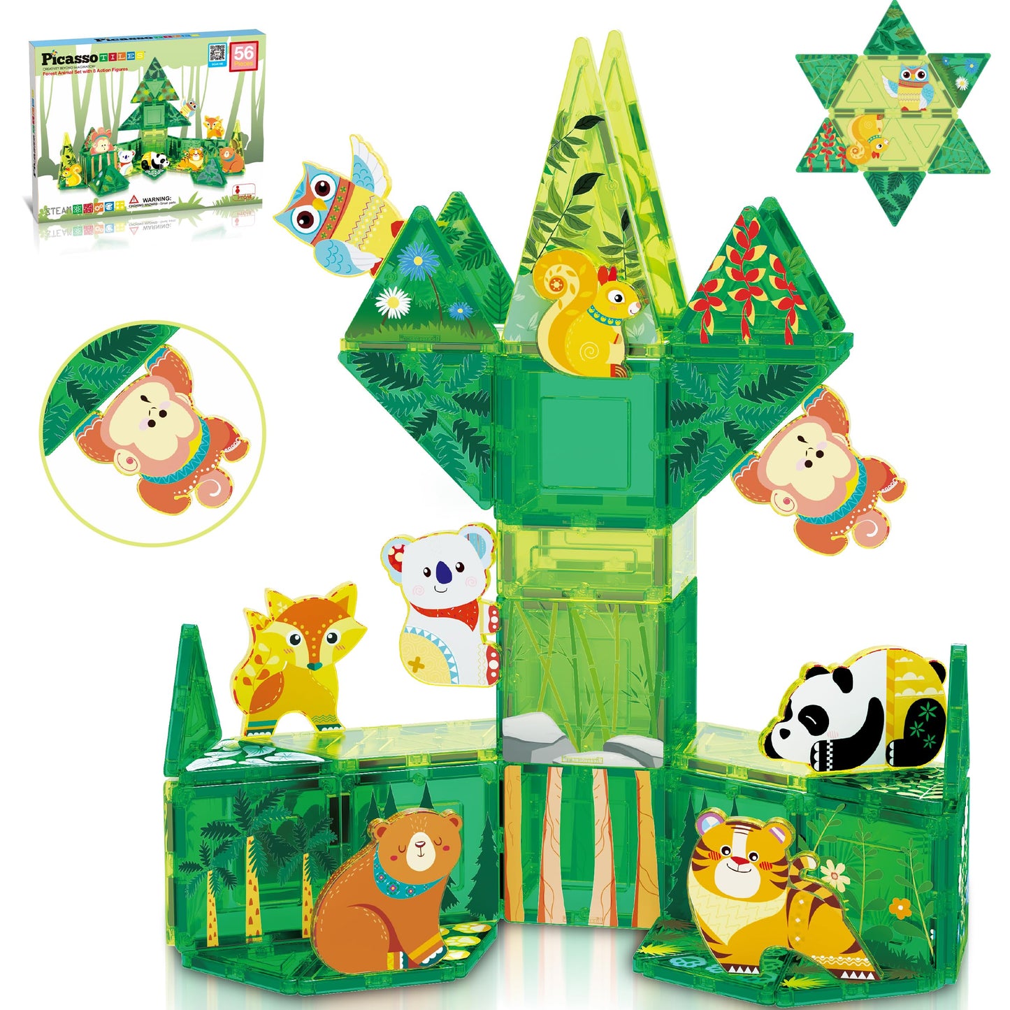 PicassoTiles Forest Animal Magnet Tile Set with 8 Figures – STEM Learning Toy PTQ16