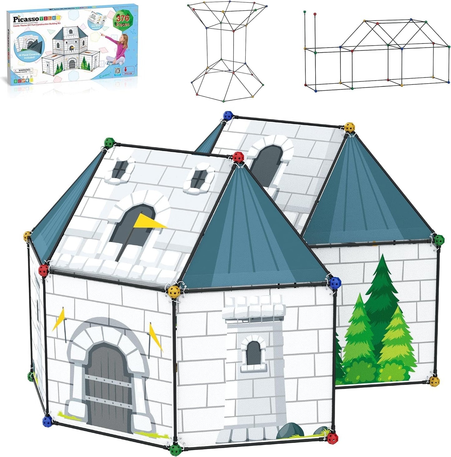 PicassoTiles Fort Building Kit – 376 Pieces STEM Construction Toy for Kids 5+
