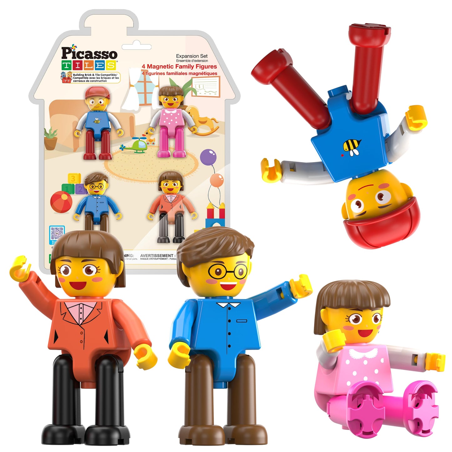 PicassoTiles 4-Piece Magnetic Family Figures | STEM Play Expansion (Ages 3+)