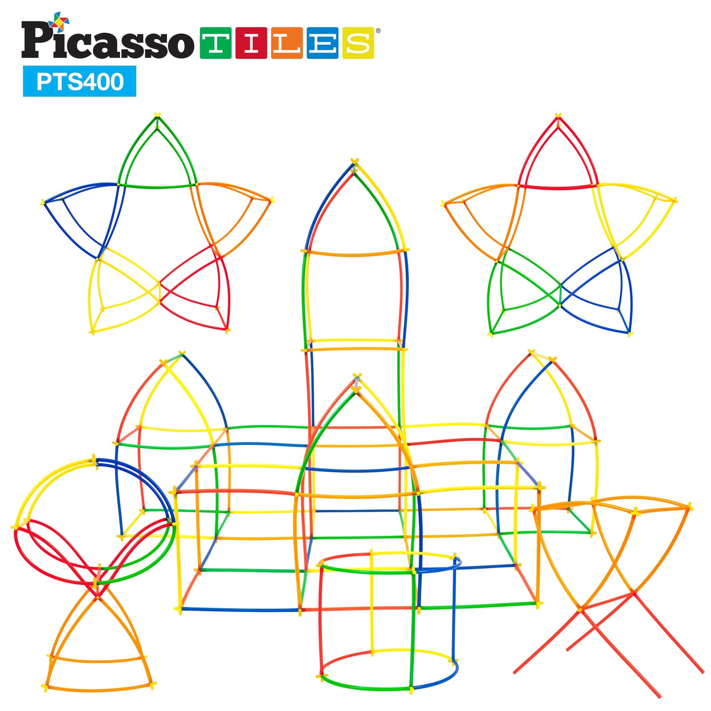 PicassoTiles 400pc Straw Building Set – STEM Learning Interlocking Construction Toy for Kids 3+