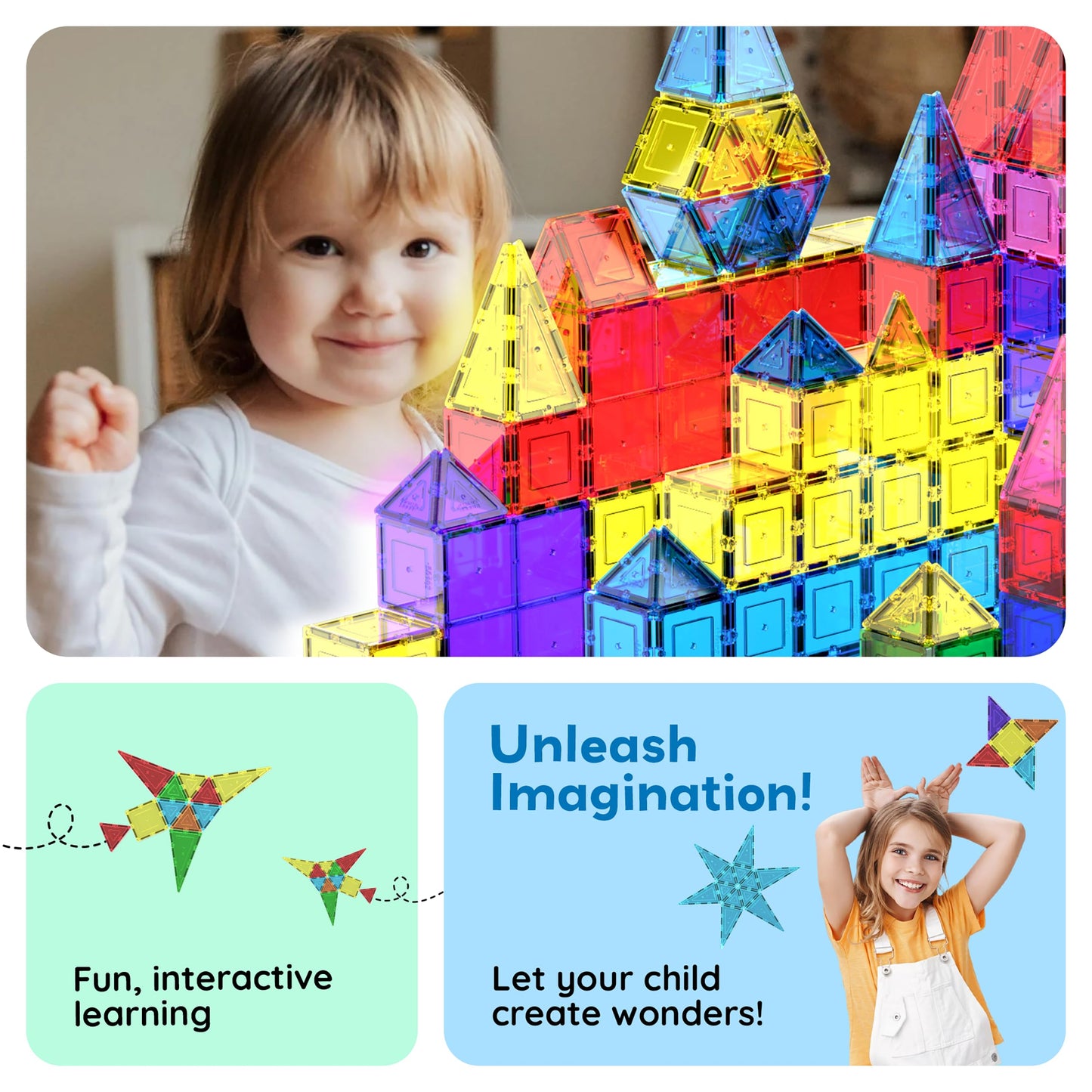 PicassoTiles 100 Piece Magnetic Tile Set | Clear 3D Building Blocks for Creative Learning
