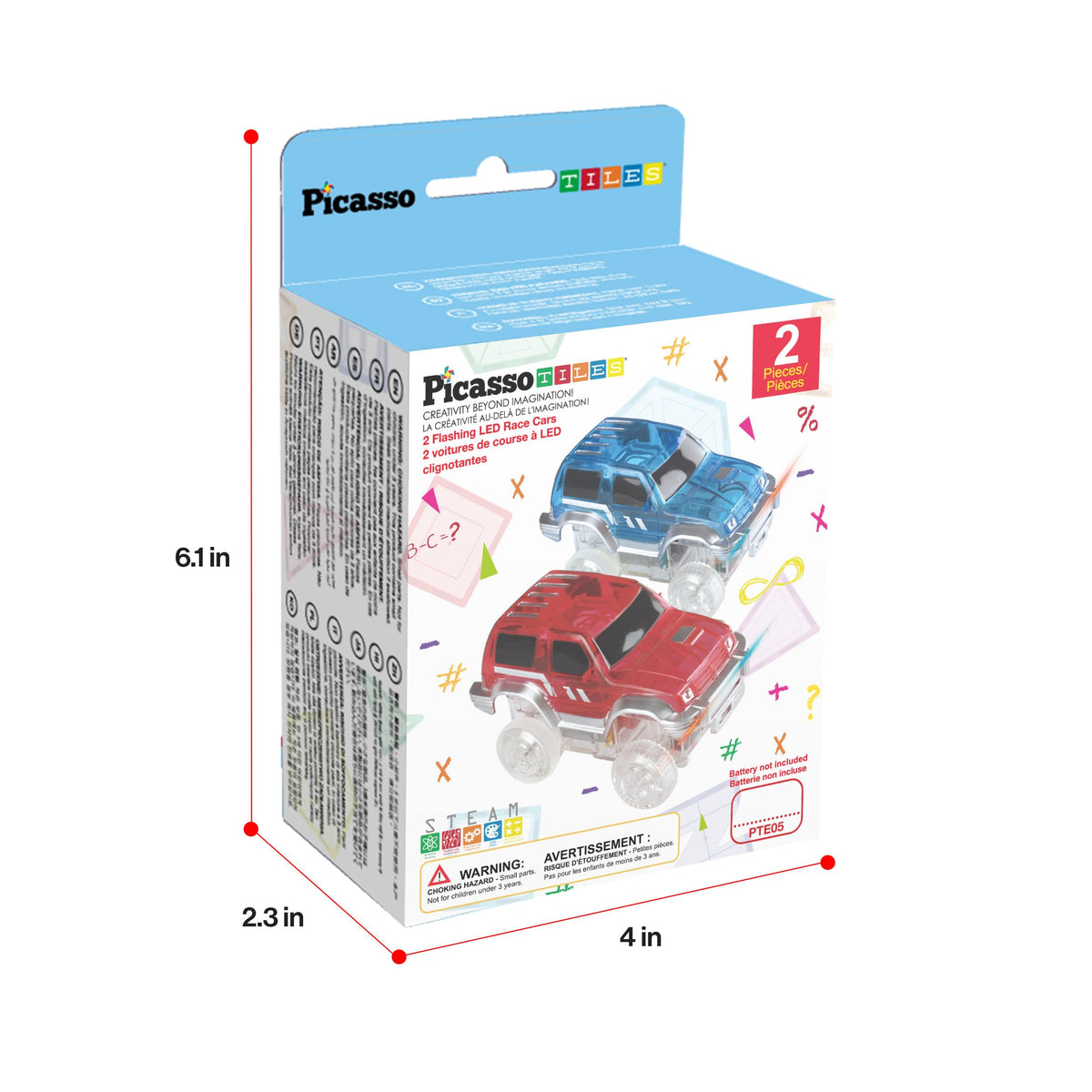 PicassoTiles 2pcs LED Magnetic Car Set – Compatible with Magnet Race Tracks | STEM Toy for Toddlers 3+