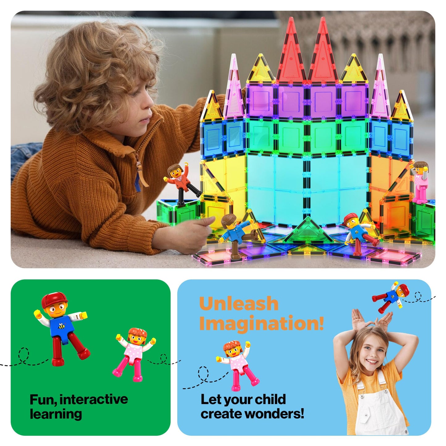 PicassoTiles 4-Piece Magnetic Family Figures | STEM Play Expansion (Ages 3+)
