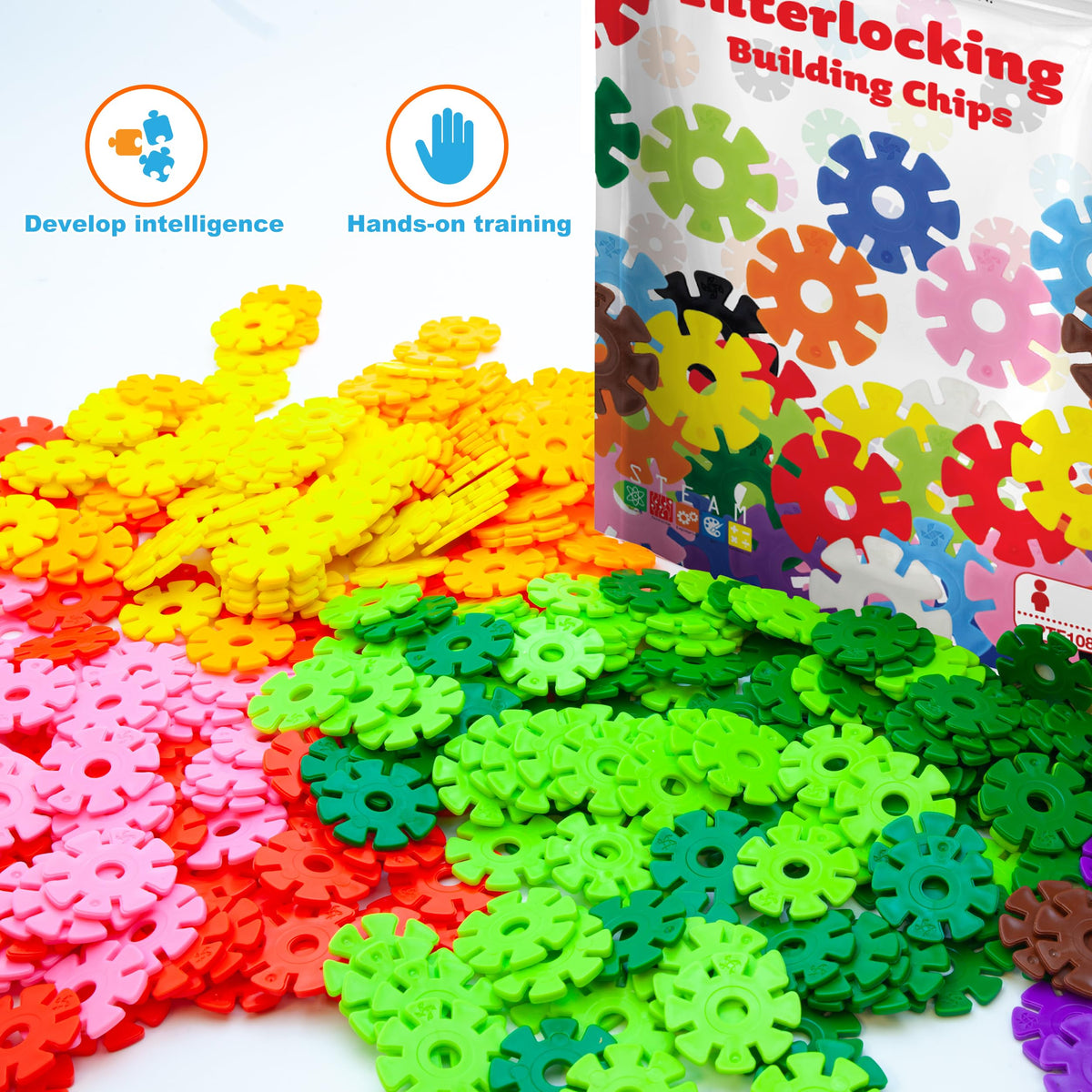 PicassoTiles Gray Building Chip Interlocking Disc Set | STEM Toy for 3+ Kids