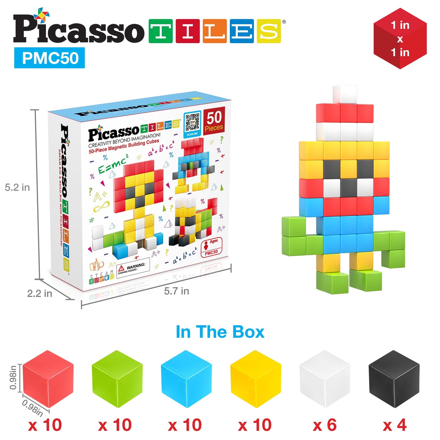 PicassoTiles 1 inch Magnetic Puzzle Cube – Mix & Match STEM Building Blocks & Sensory Toy Set