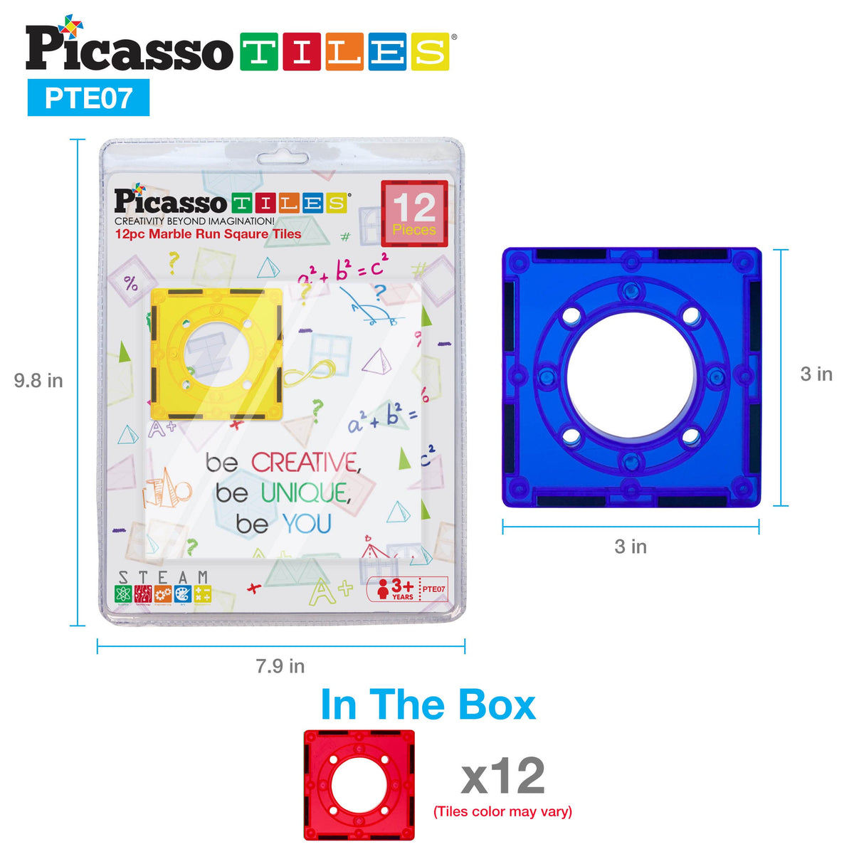 PicassoTiles Magnetic Tiles for Marble Run Racetrack – Colorful STEM Build & Learn Set (Ages 3+)