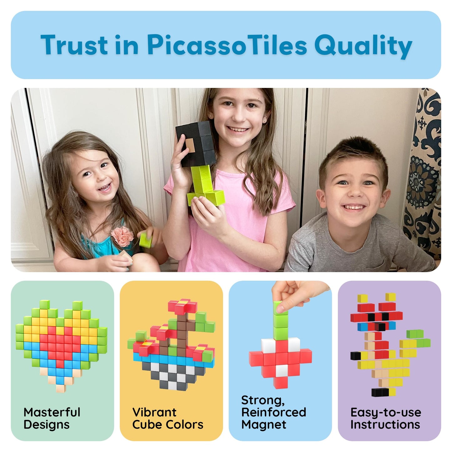 PicassoTiles 108pcs Magnetic Puzzle Cubes – STEM Building Toy for Kids 3+