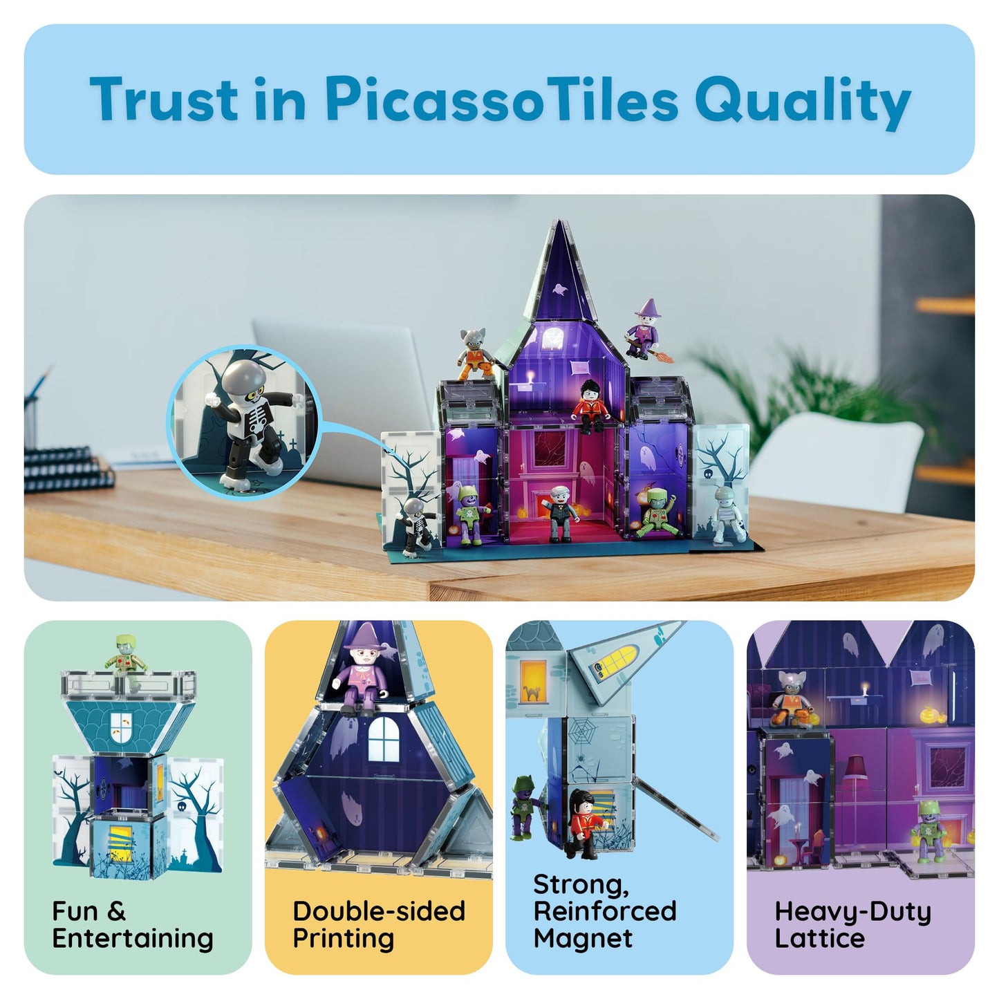 PicassoTiles Haunted House Magnet Tile Set – 8 Figures, STEM Education, Halloween Theme