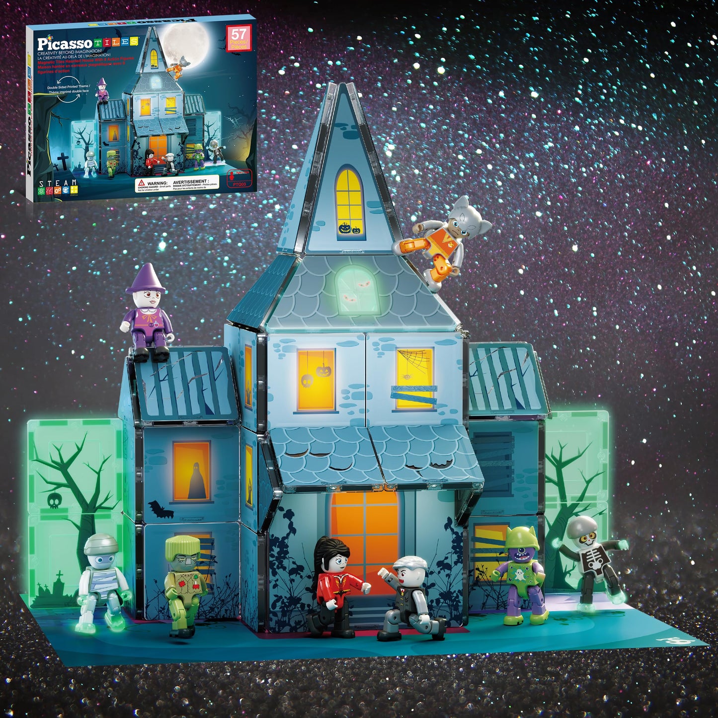 PicassoTiles Haunted House Magnet Tile Set – 8 Figures, STEM Education, Halloween Theme