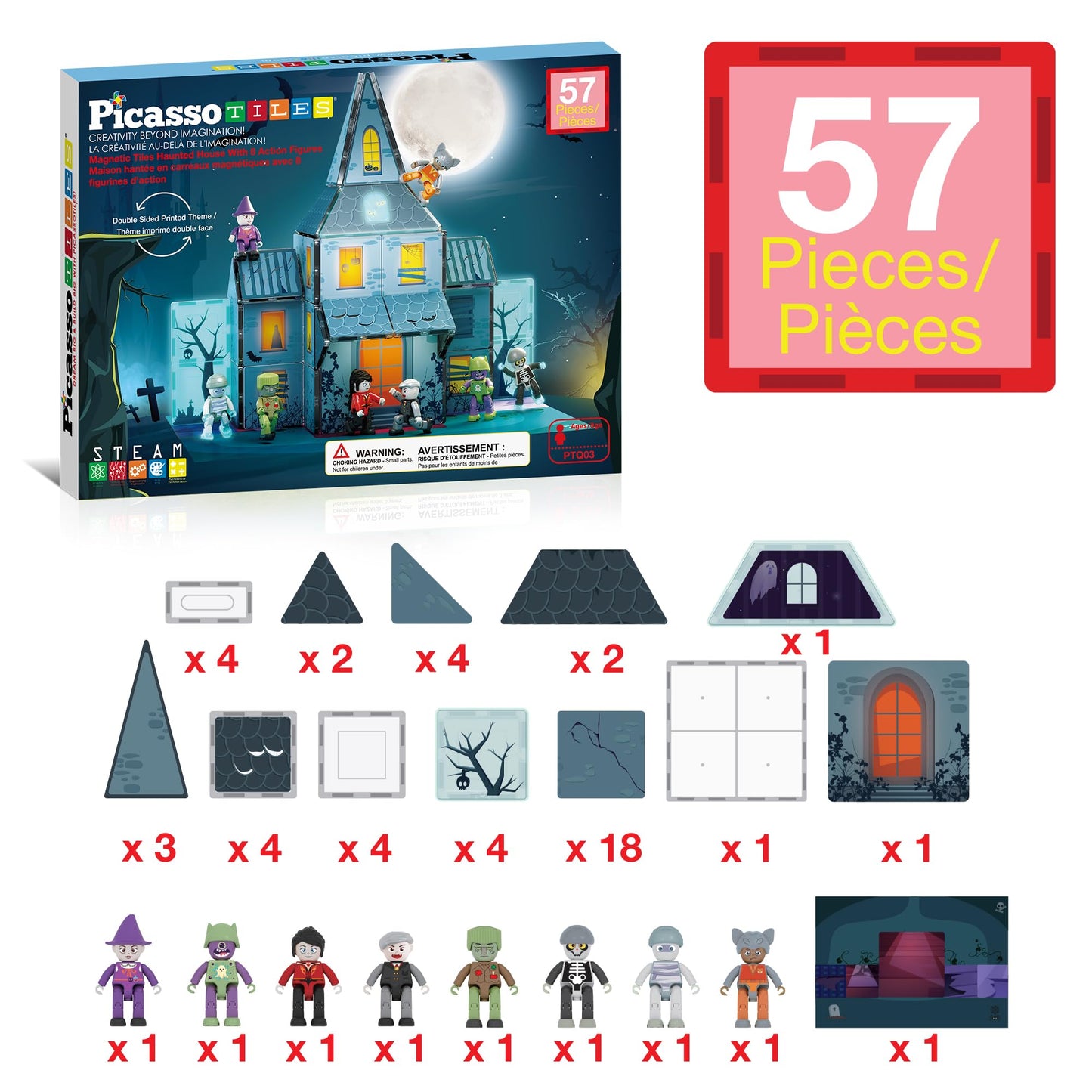 PicassoTiles Haunted House Magnet Tile Set – 8 Figures, STEM Education, Halloween Theme