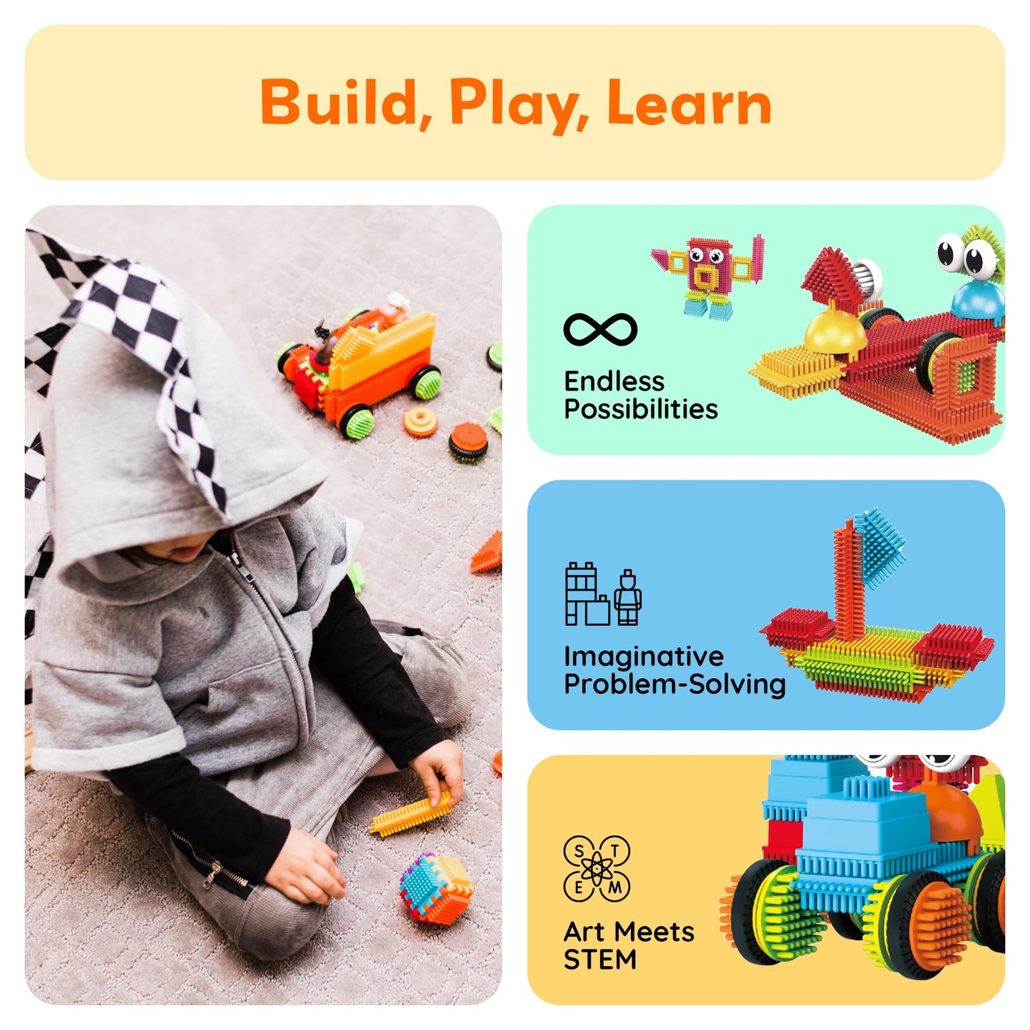 PicassoTiles 116pc Hedgehog Building Blocks Toy Set – STEM Construction Kit for Kids 3+