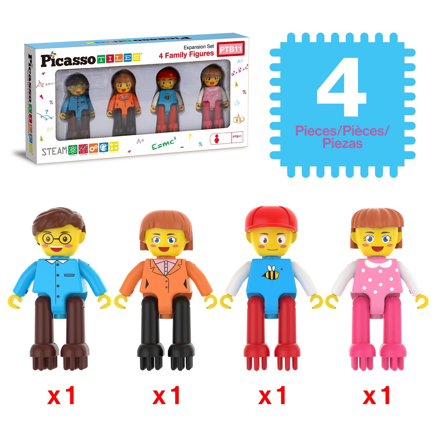 PicassoTiles Hedgehog Lock Blocks – 4 Family Figures Expansion Pack for STEM Play