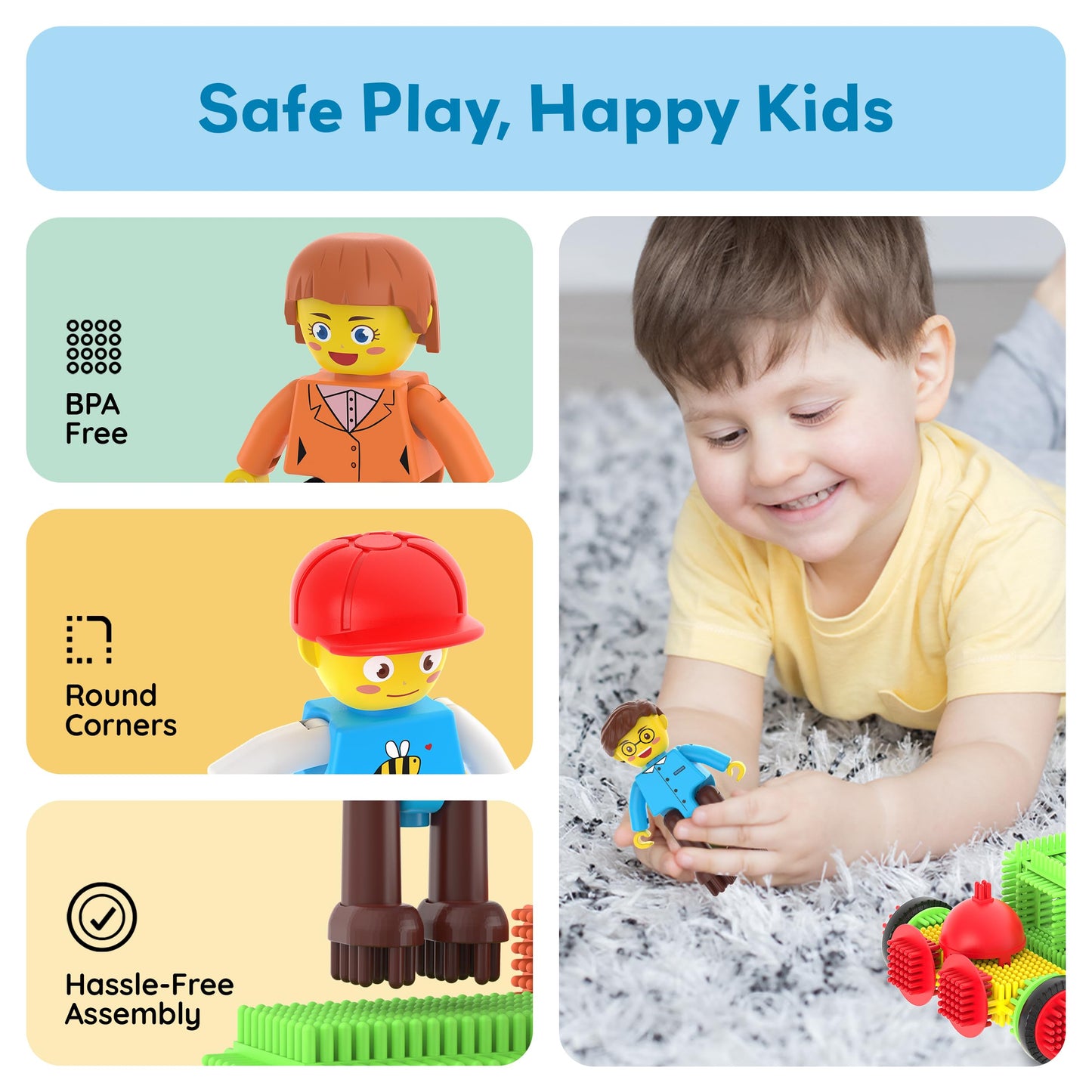 PicassoTiles Hedgehog Lock Blocks – 4 Family Figures Expansion Pack for STEM Play