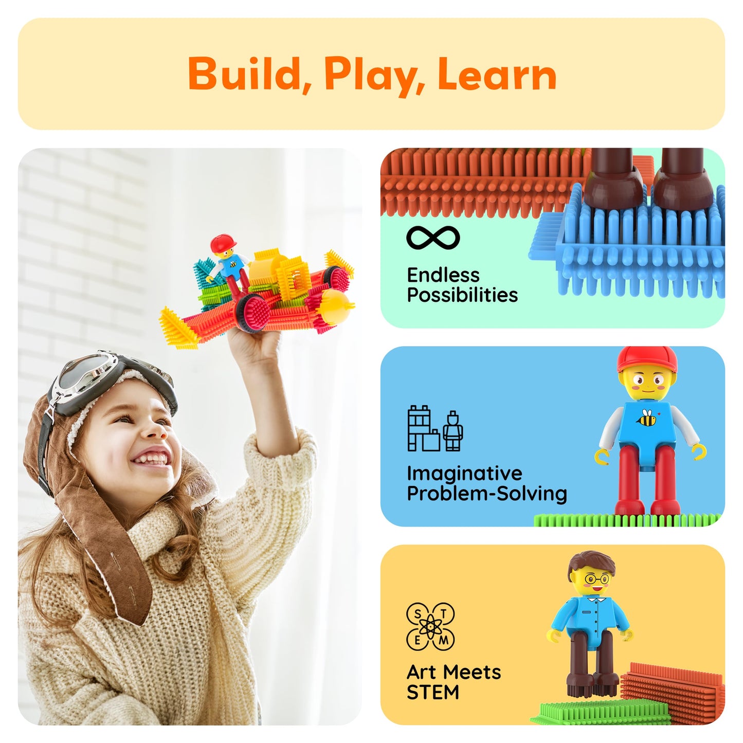 PicassoTiles Hedgehog Lock Blocks – 4 Family Figures Expansion Pack for STEM Play
