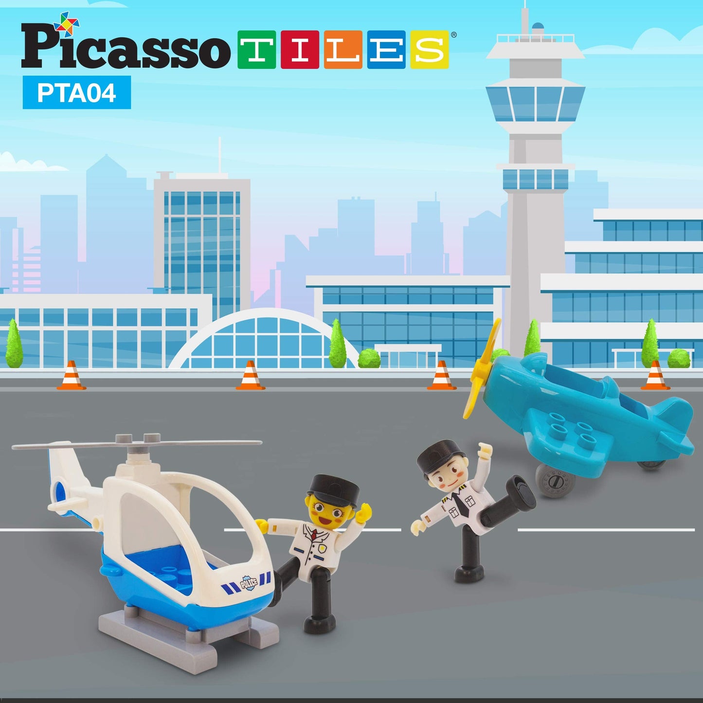 PicassoTiles Magnetic Figures 4-Piece Aircraft Expansion Pack – Educational Building Toy Set