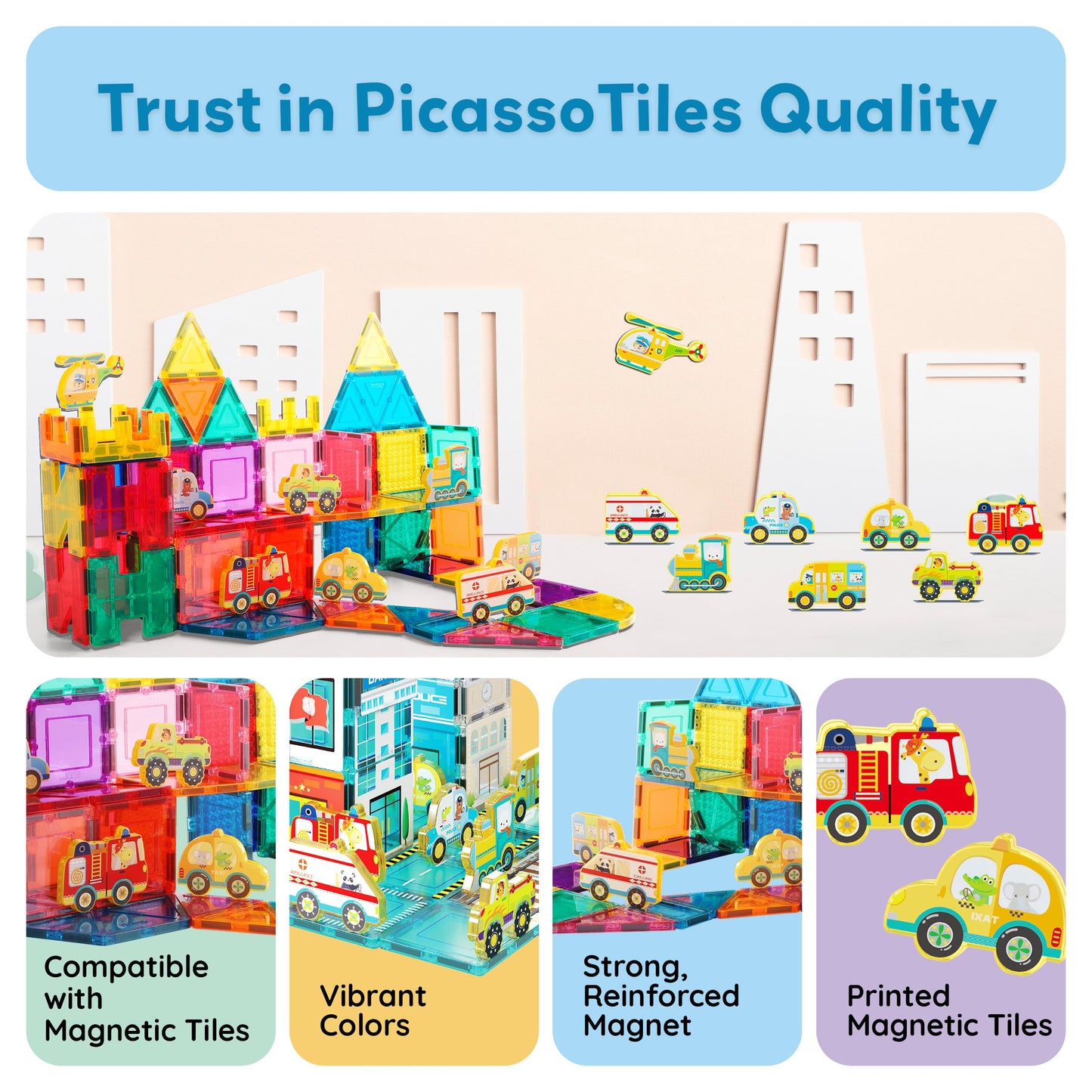 PicassoTiles 8pc Metro City Vehicle Magnet Set – STEM Construction Toys