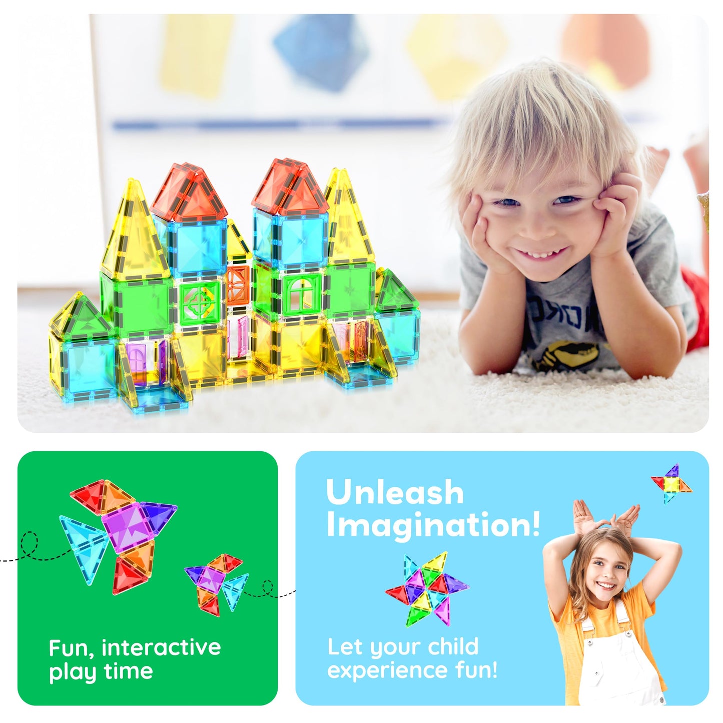 PicassoTiles 48-Piece Travel Magnet Tile Set with Doors & Windows | STEM Toy