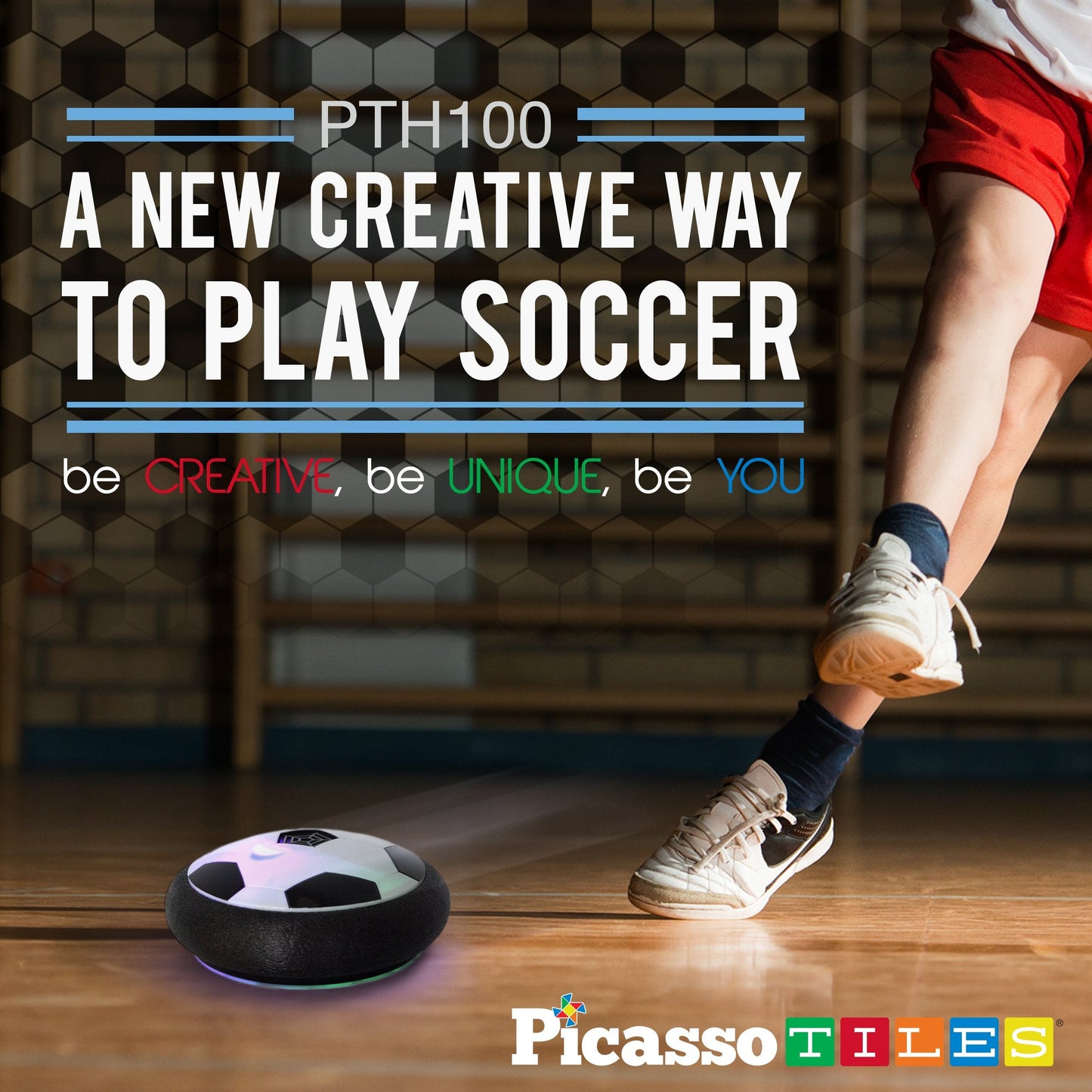 PicassoTiles Hoverball: LED Glow Indoor Air Hockey Soccer Disc for Kids 3+ | PTH100