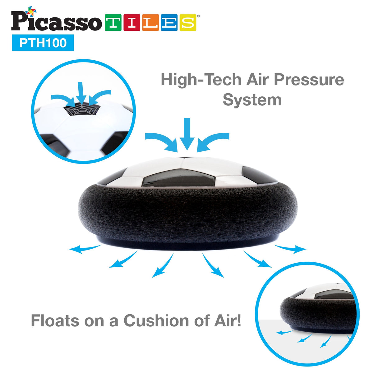 PicassoTiles Hoverball: LED Glow Indoor Air Hockey Soccer Disc for Kids 3+ | PTH100