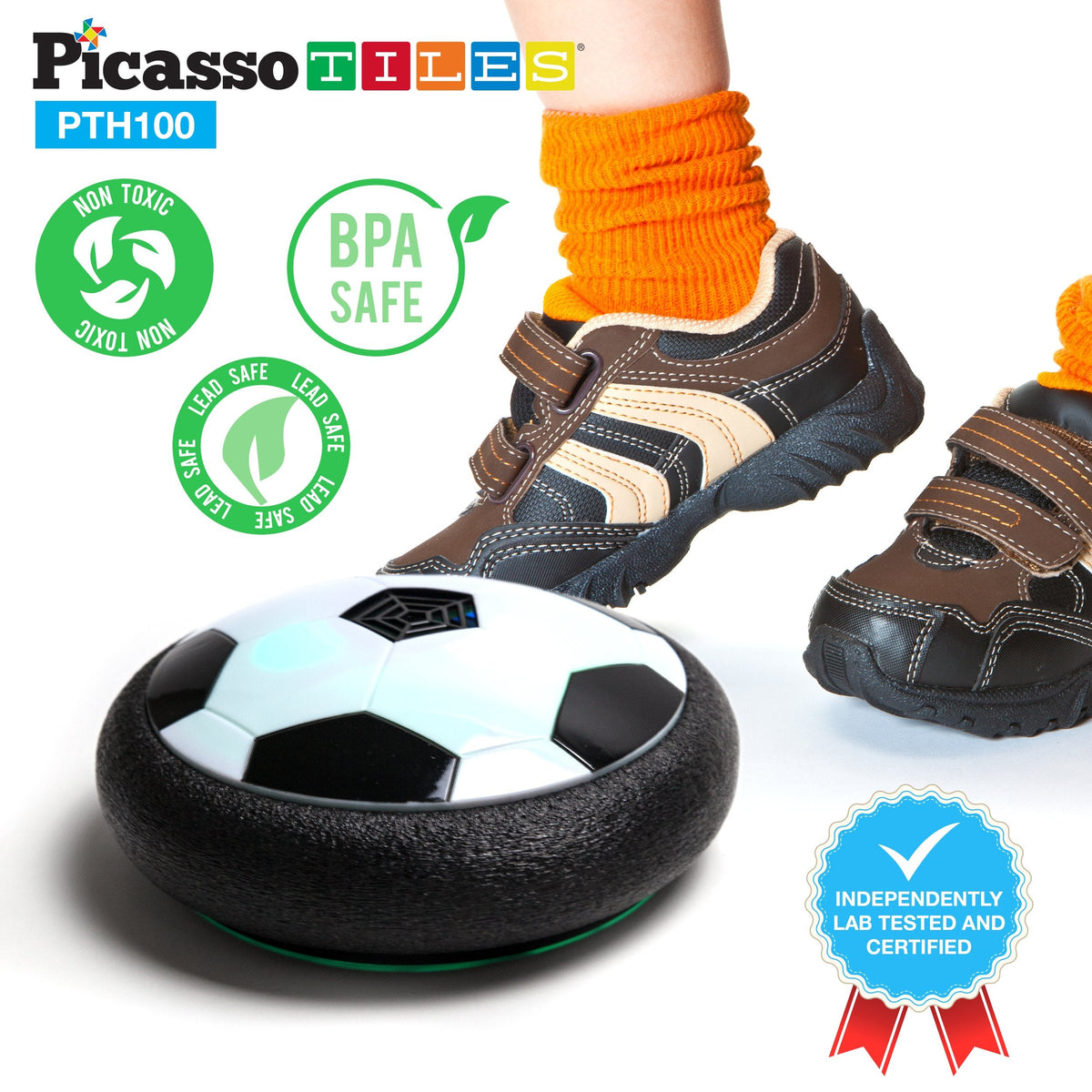 PicassoTiles Hoverball: LED Glow Indoor Air Hockey Soccer Disc for Kids 3+ | PTH100
