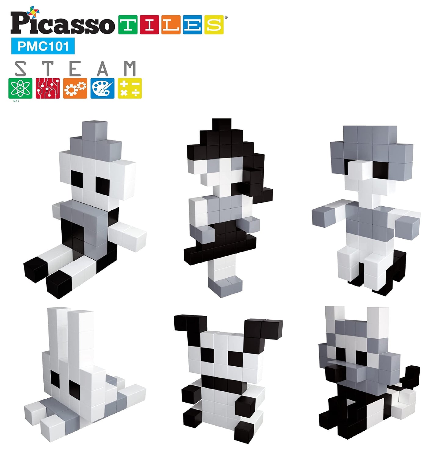 PicassoTiles 101pc Magnetic Puzzle Cube Set – Black & White 1-Inch STEM Toy for Kids 3+