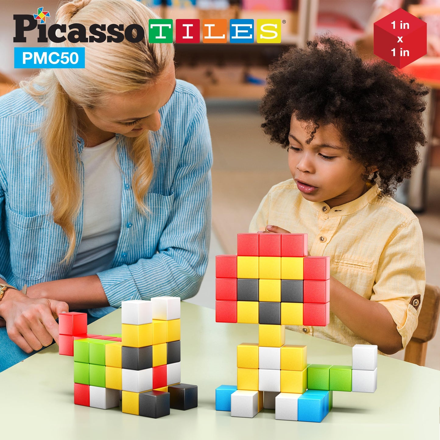 PicassoTiles 1 inch Magnetic Puzzle Cube – Mix & Match STEM Building Blocks & Sensory Toy Set