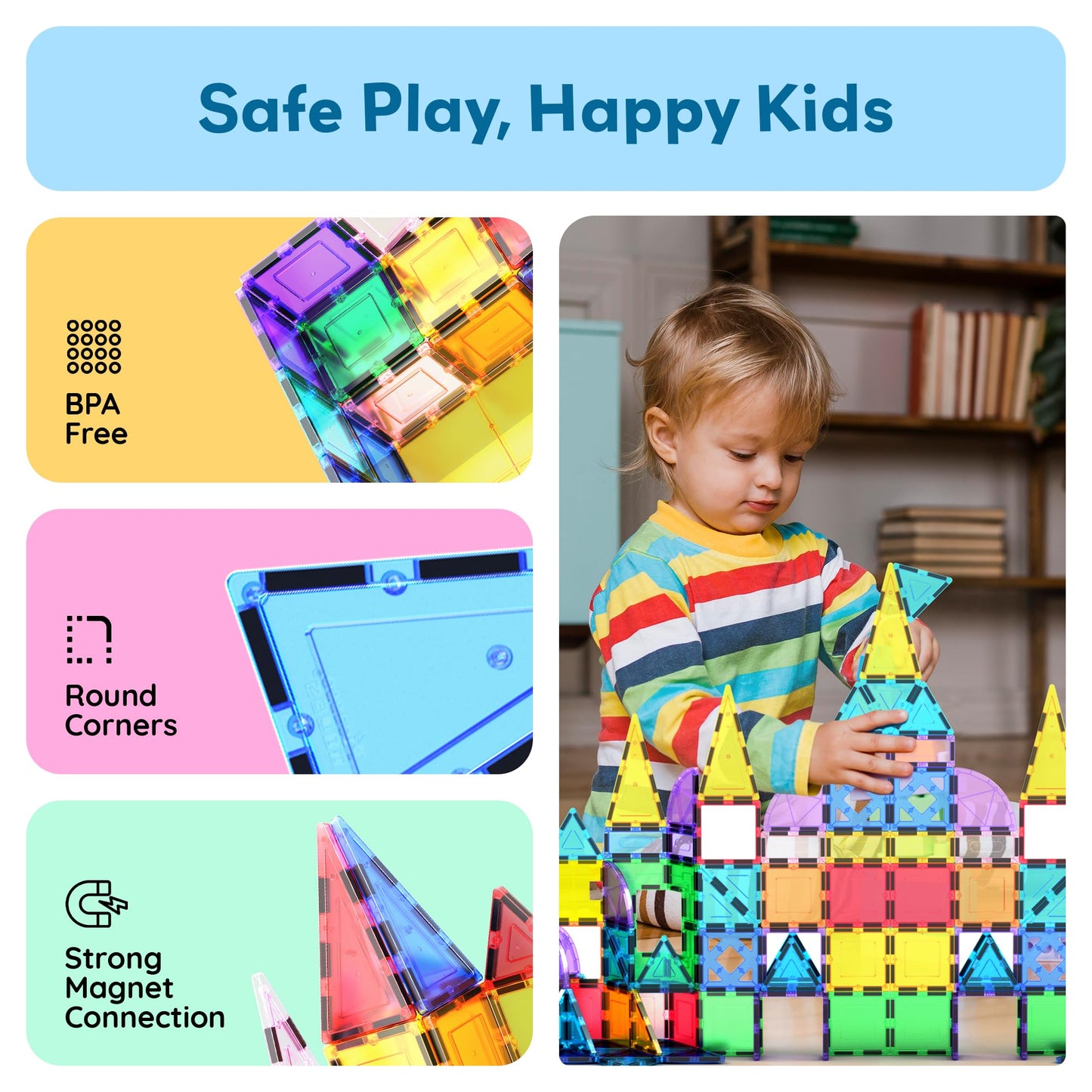 PicassoTiles PT152 Magnetic Tiles 152pcs – Mirror Theme STEM Building Toys for Kids