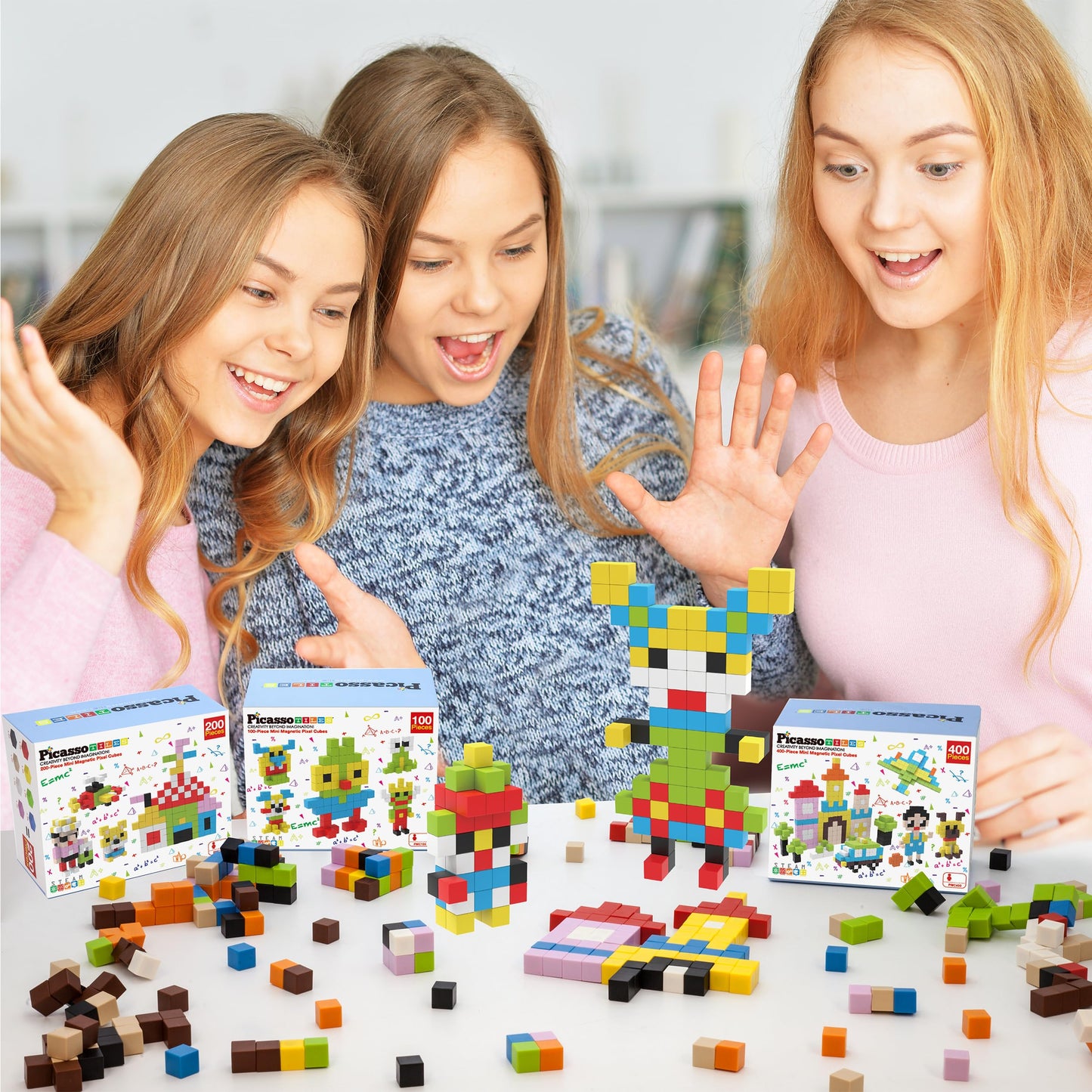 PicassoTiles 0.5-inch Pixel Magnetic Puzzle Cubes – 200-Piece STEM Building Toy