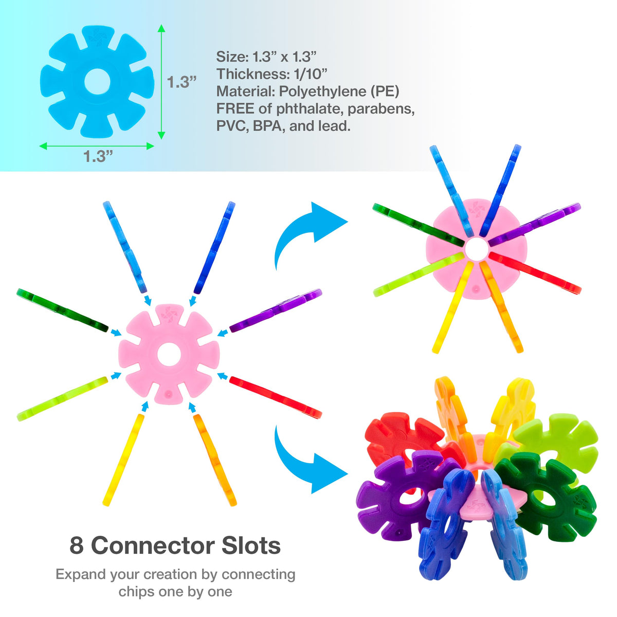 PicassoTiles Building Chip Interlocking Discs – Light Blue STEM Toy for Toddlers 3+ | PTF108