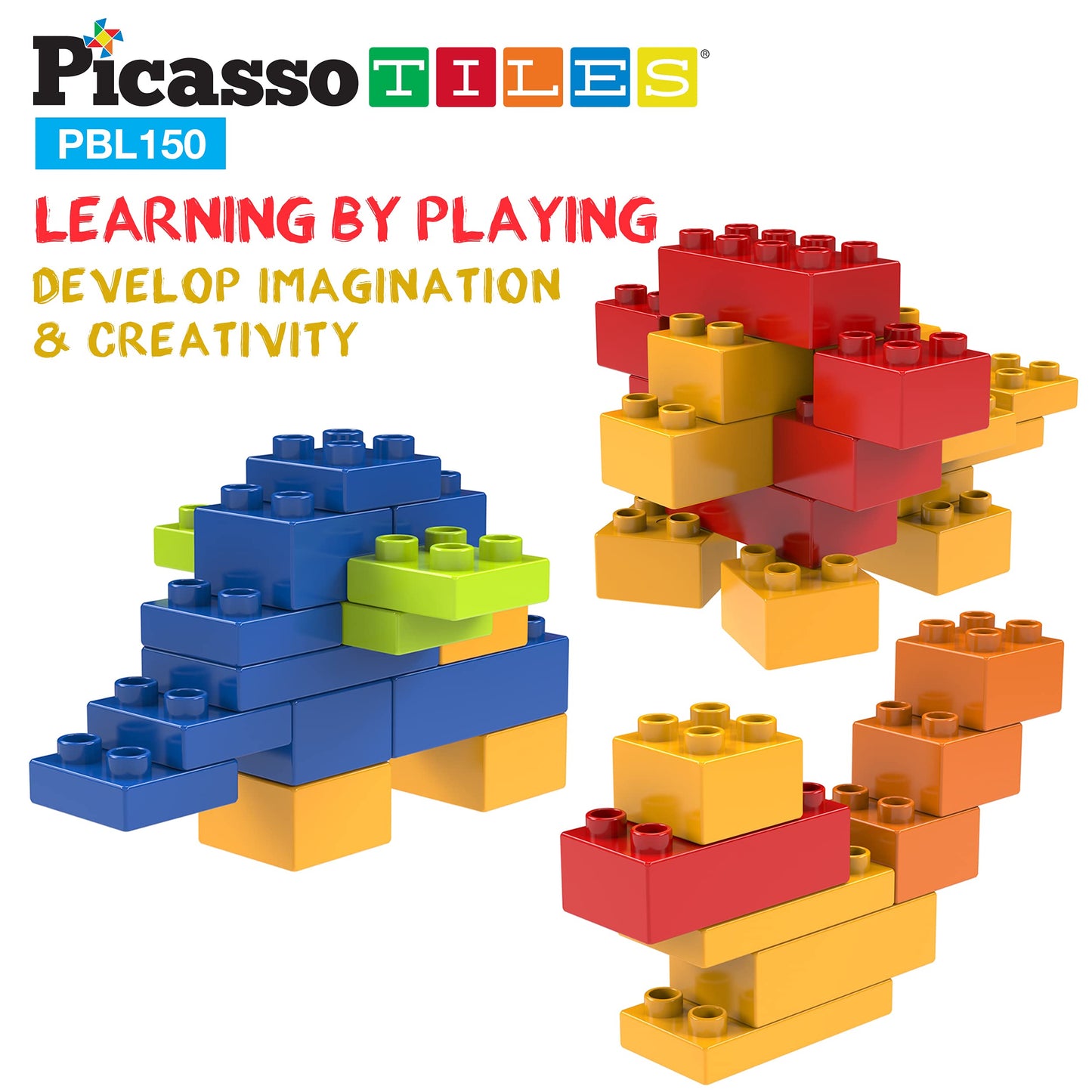 PicassoTiles 150-Piece Large Construction Brick Set | Creative STEM Play for Kids 3+