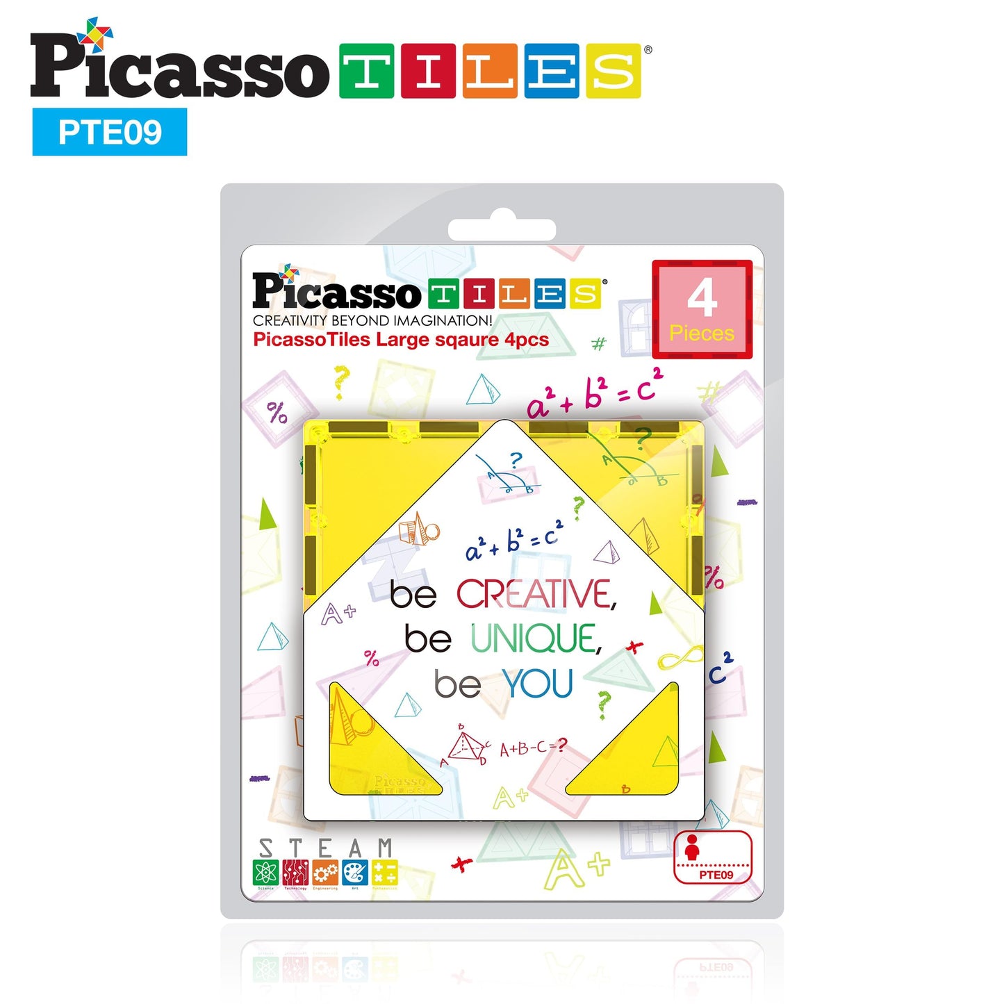 PicassoTiles 4pcs Magnetic Large Square Tiles – STEM Building Toy